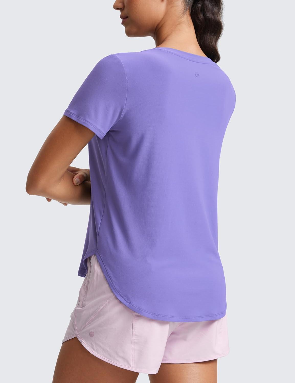 imageCRZ YOGA Cloudweight Workout Tops for Women Lightweight Athletic Short Sleeve Shirts Gym Running Side Slit TShirtsDark Lavender Purple
