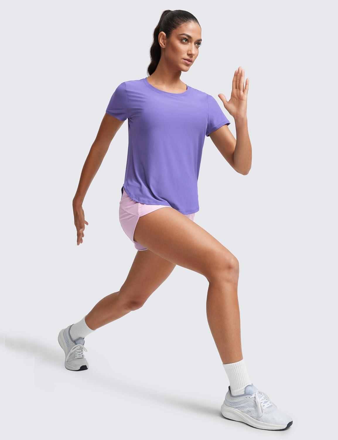 imageCRZ YOGA Cloudweight Workout Tops for Women Lightweight Athletic Short Sleeve Shirts Gym Running Side Slit TShirtsDark Lavender Purple