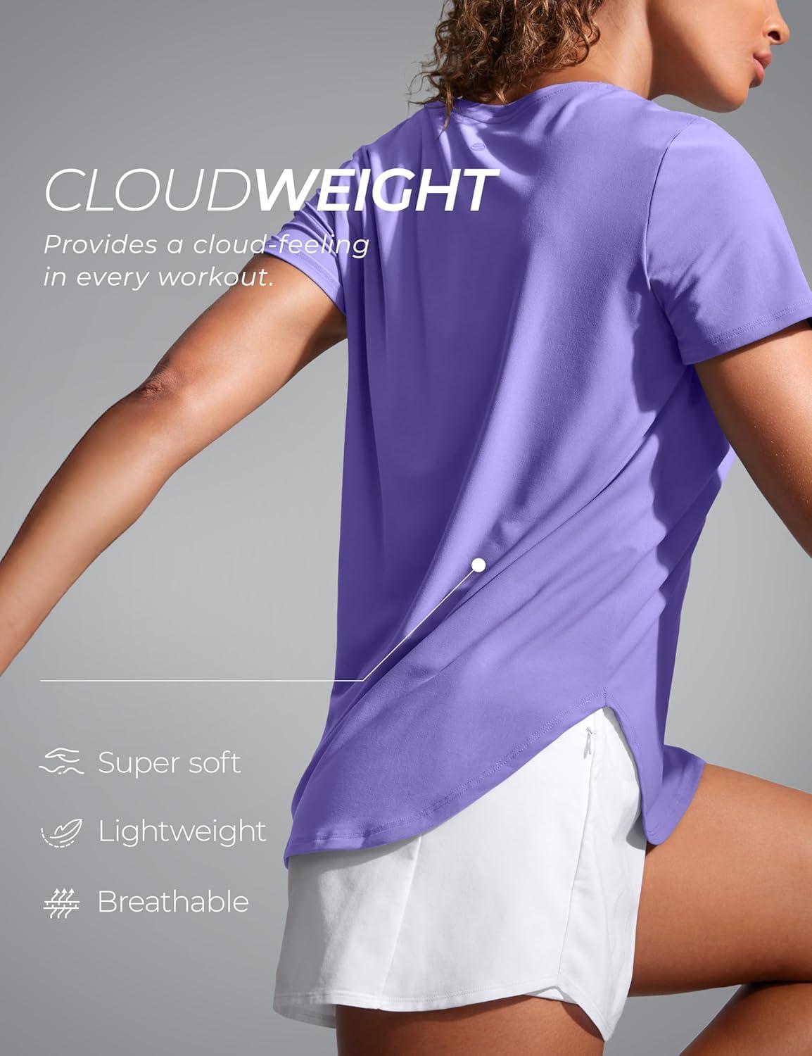 imageCRZ YOGA Cloudweight Workout Tops for Women Lightweight Athletic Short Sleeve Shirts Gym Running Side Slit TShirtsDark Lavender Purple