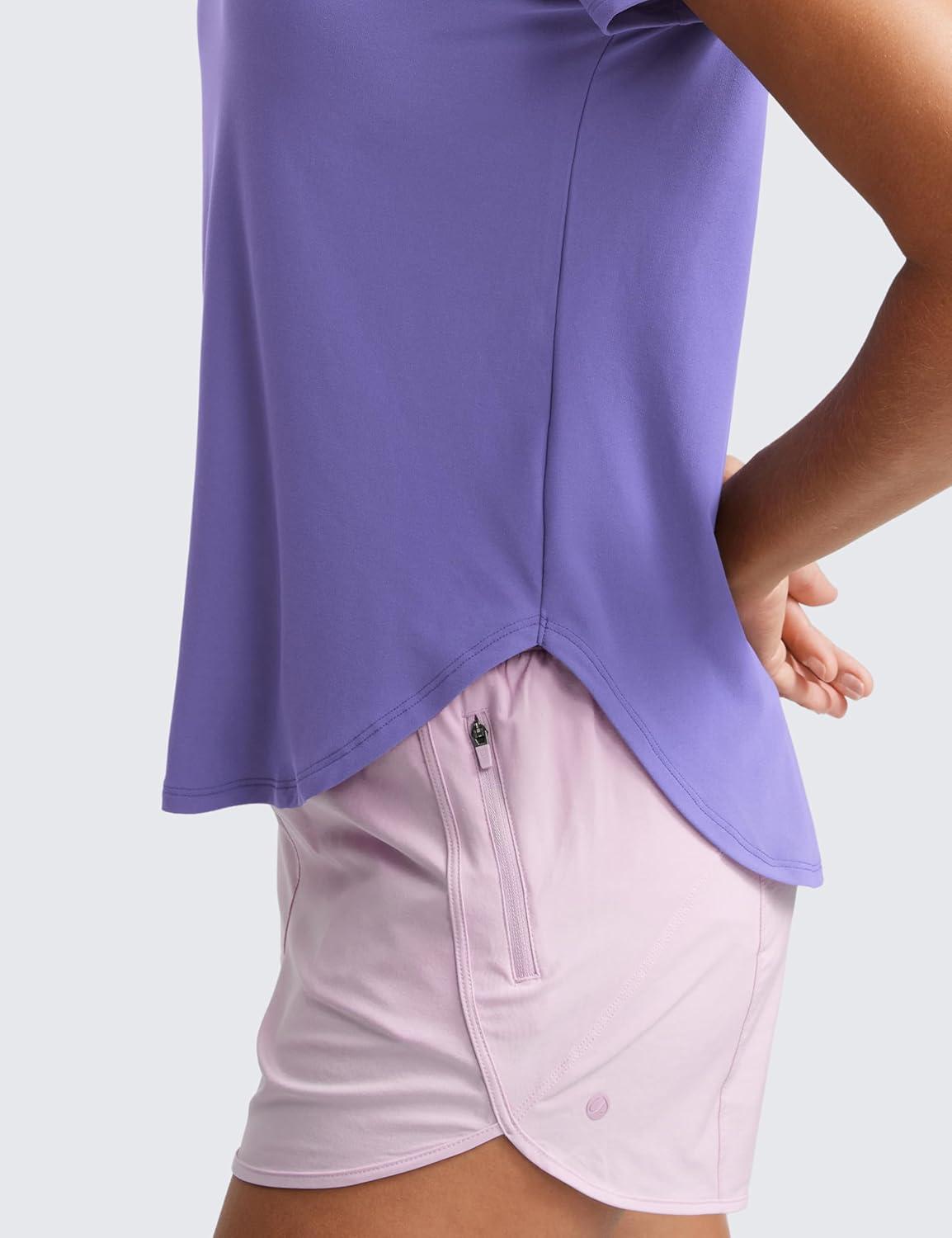 imageCRZ YOGA Cloudweight Workout Tops for Women Lightweight Athletic Short Sleeve Shirts Gym Running Side Slit TShirtsDark Lavender Purple