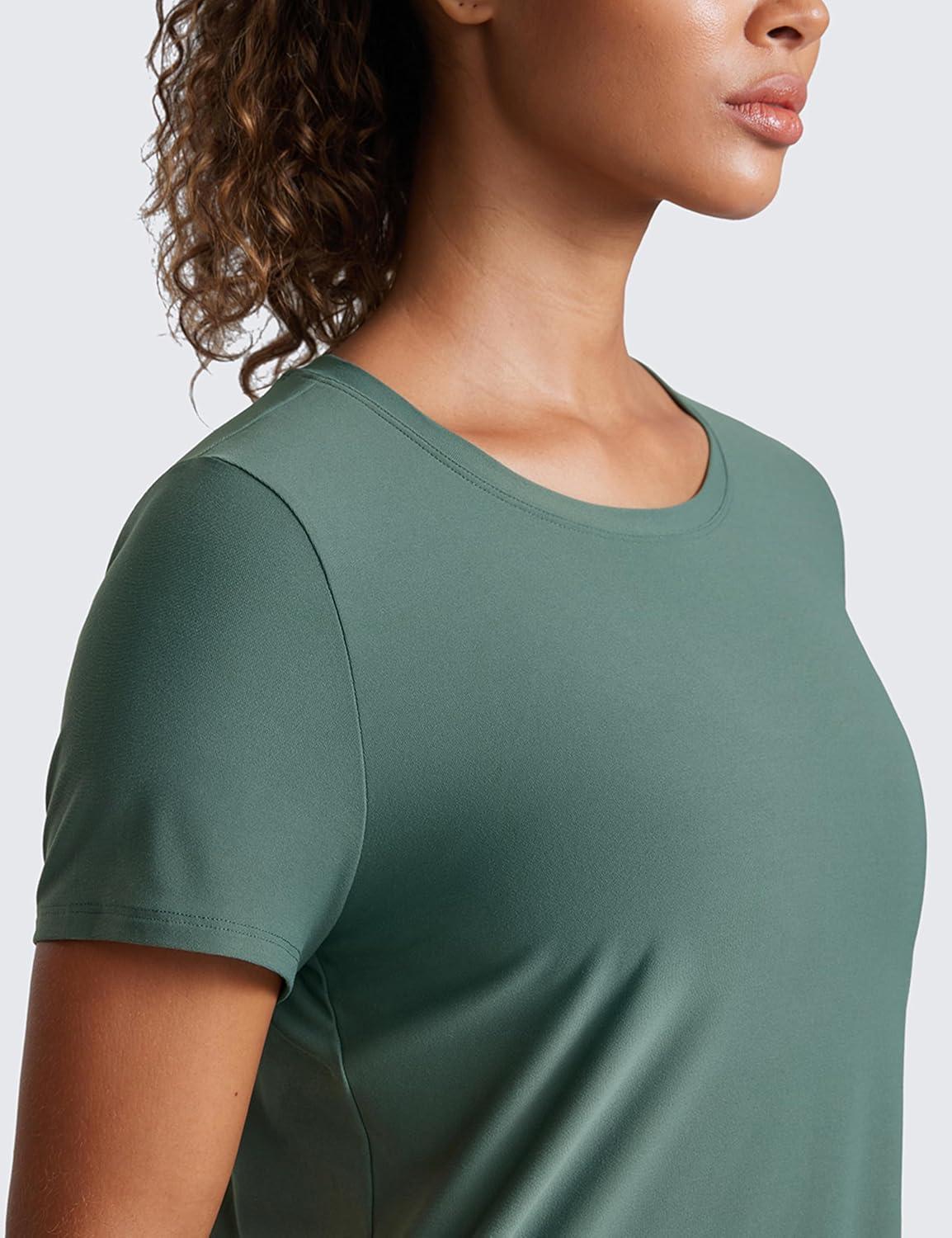 imageCRZ YOGA Cloudweight Workout Tops for Women Lightweight Athletic Short Sleeve Shirts Gym Running Side Slit TShirtsGraphite Green