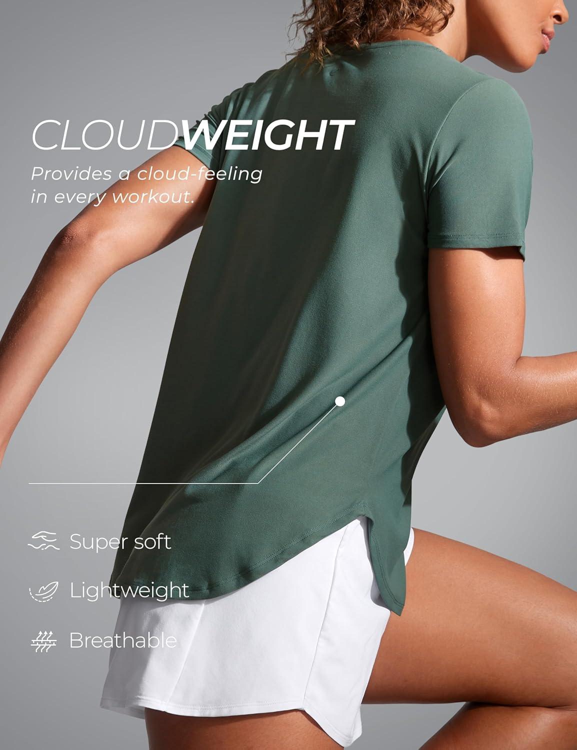 imageCRZ YOGA Cloudweight Workout Tops for Women Lightweight Athletic Short Sleeve Shirts Gym Running Side Slit TShirtsGraphite Green