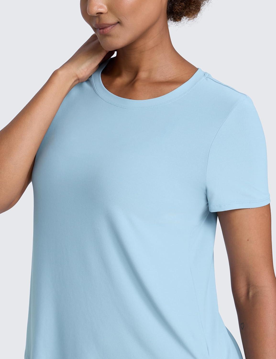 imageCRZ YOGA Cloudweight Workout Tops for Women Lightweight Athletic Short Sleeve Shirts Gym Running Side Slit TShirtsLight Grayish Blue