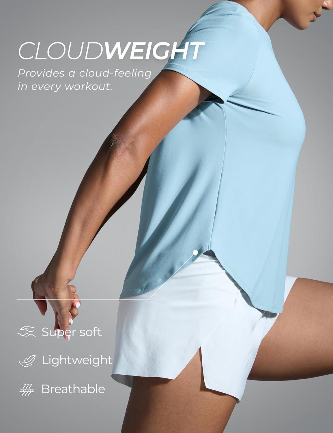 imageCRZ YOGA Cloudweight Workout Tops for Women Lightweight Athletic Short Sleeve Shirts Gym Running Side Slit TShirtsLight Grayish Blue