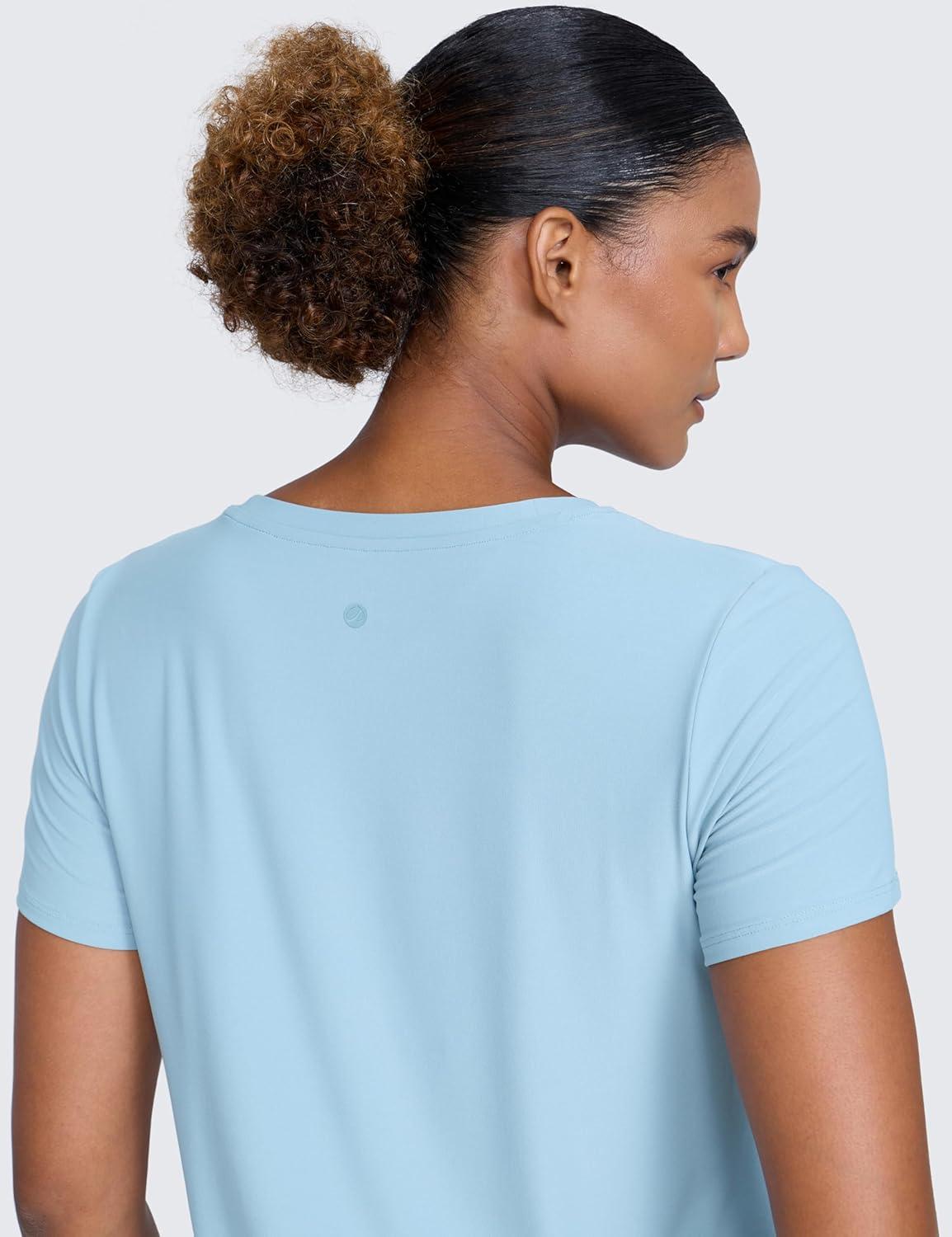 imageCRZ YOGA Cloudweight Workout Tops for Women Lightweight Athletic Short Sleeve Shirts Gym Running Side Slit TShirtsLight Grayish Blue