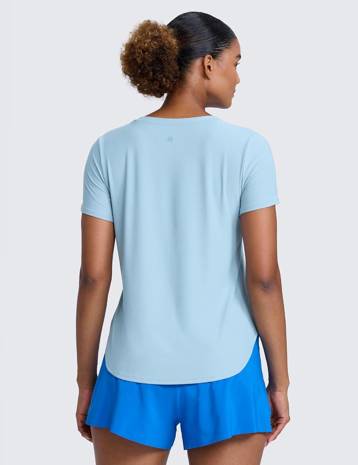 imageCRZ YOGA Cloudweight Workout Tops for Women Lightweight Athletic Short Sleeve Shirts Gym Running Side Slit TShirtsLight Grayish Blue