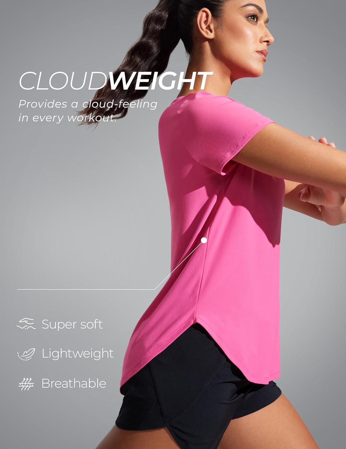 imageCRZ YOGA Cloudweight Workout Tops for Women Lightweight Athletic Short Sleeve Shirts Gym Running Side Slit TShirtsMagenta