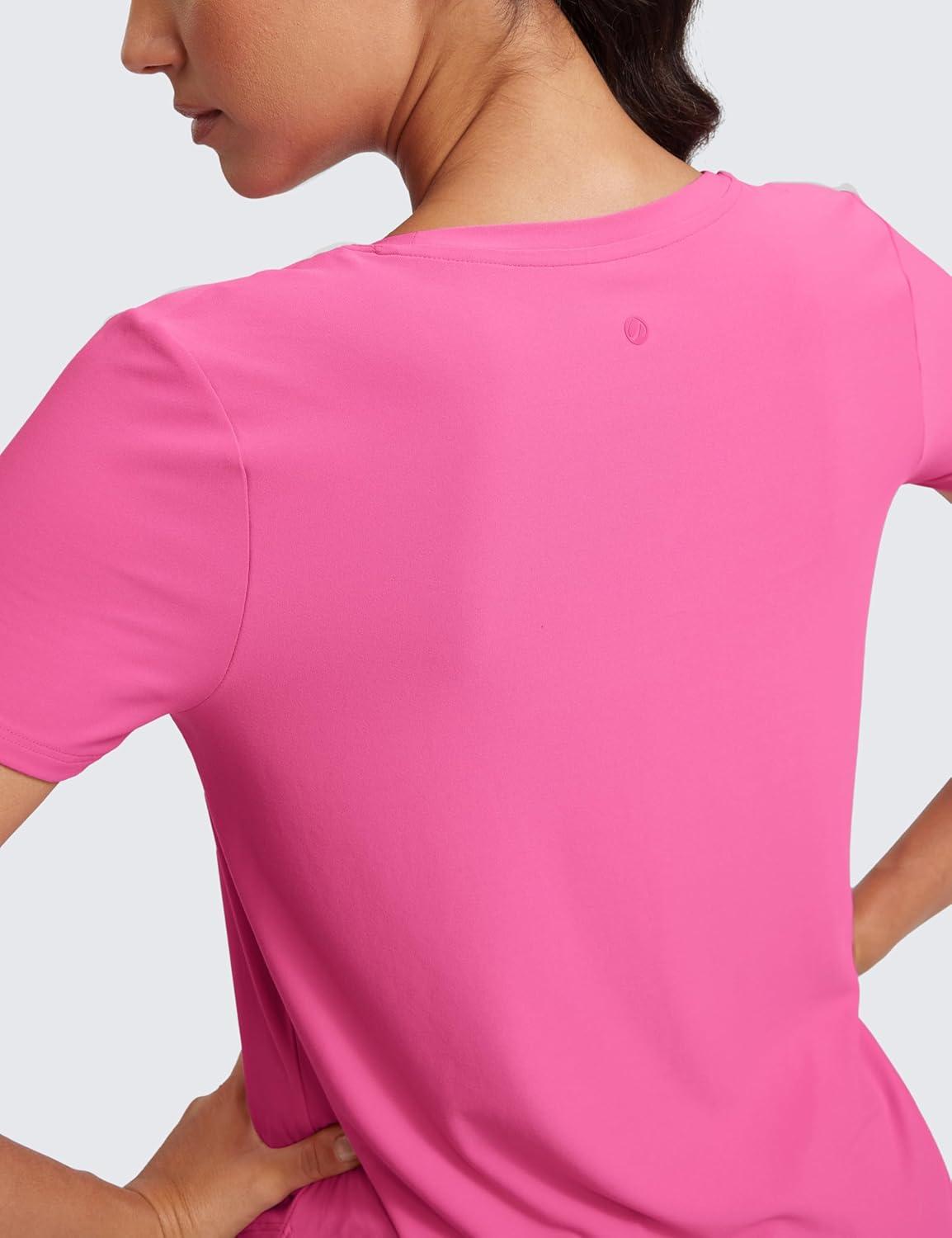 imageCRZ YOGA Cloudweight Workout Tops for Women Lightweight Athletic Short Sleeve Shirts Gym Running Side Slit TShirtsMagenta