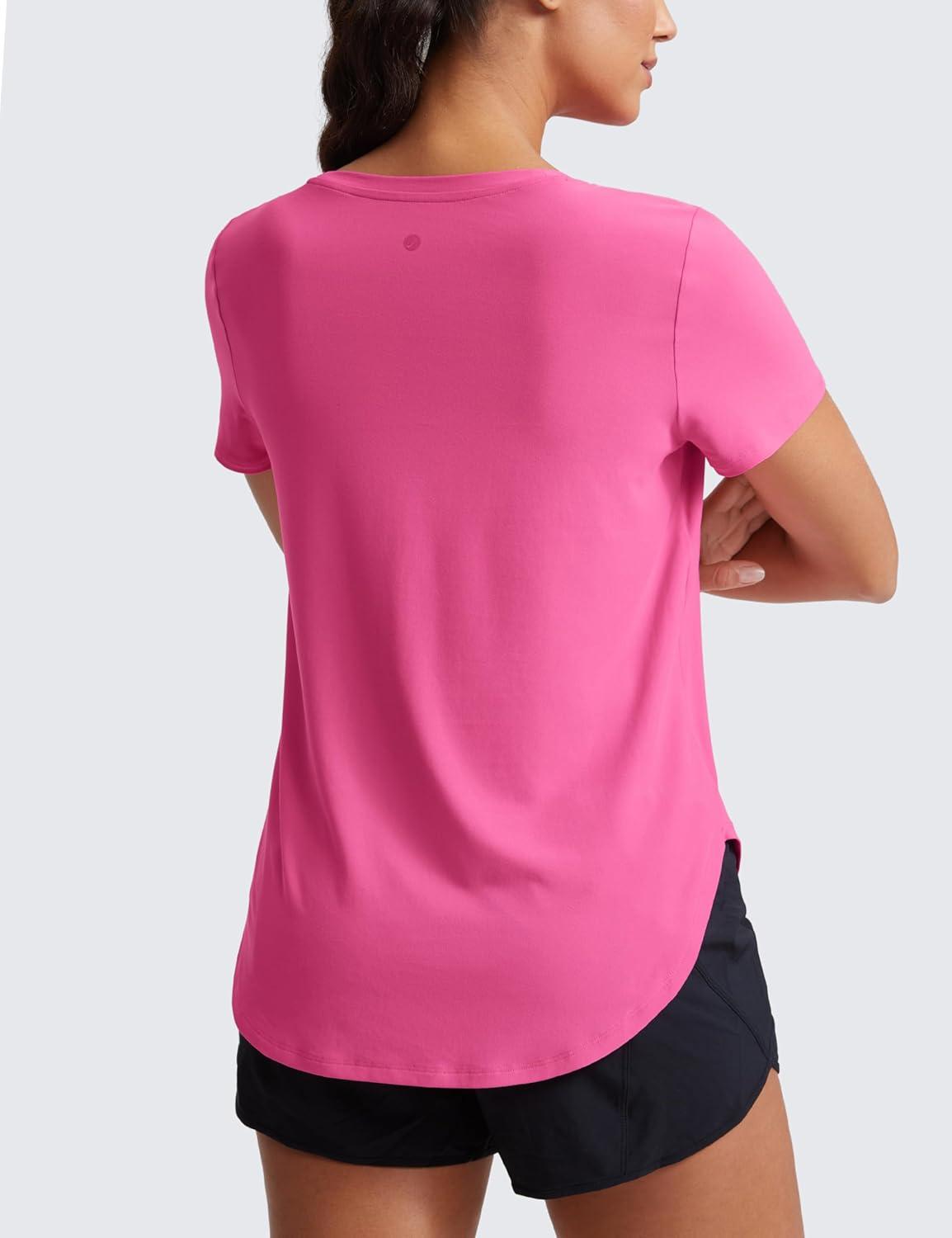 imageCRZ YOGA Cloudweight Workout Tops for Women Lightweight Athletic Short Sleeve Shirts Gym Running Side Slit TShirtsMagenta
