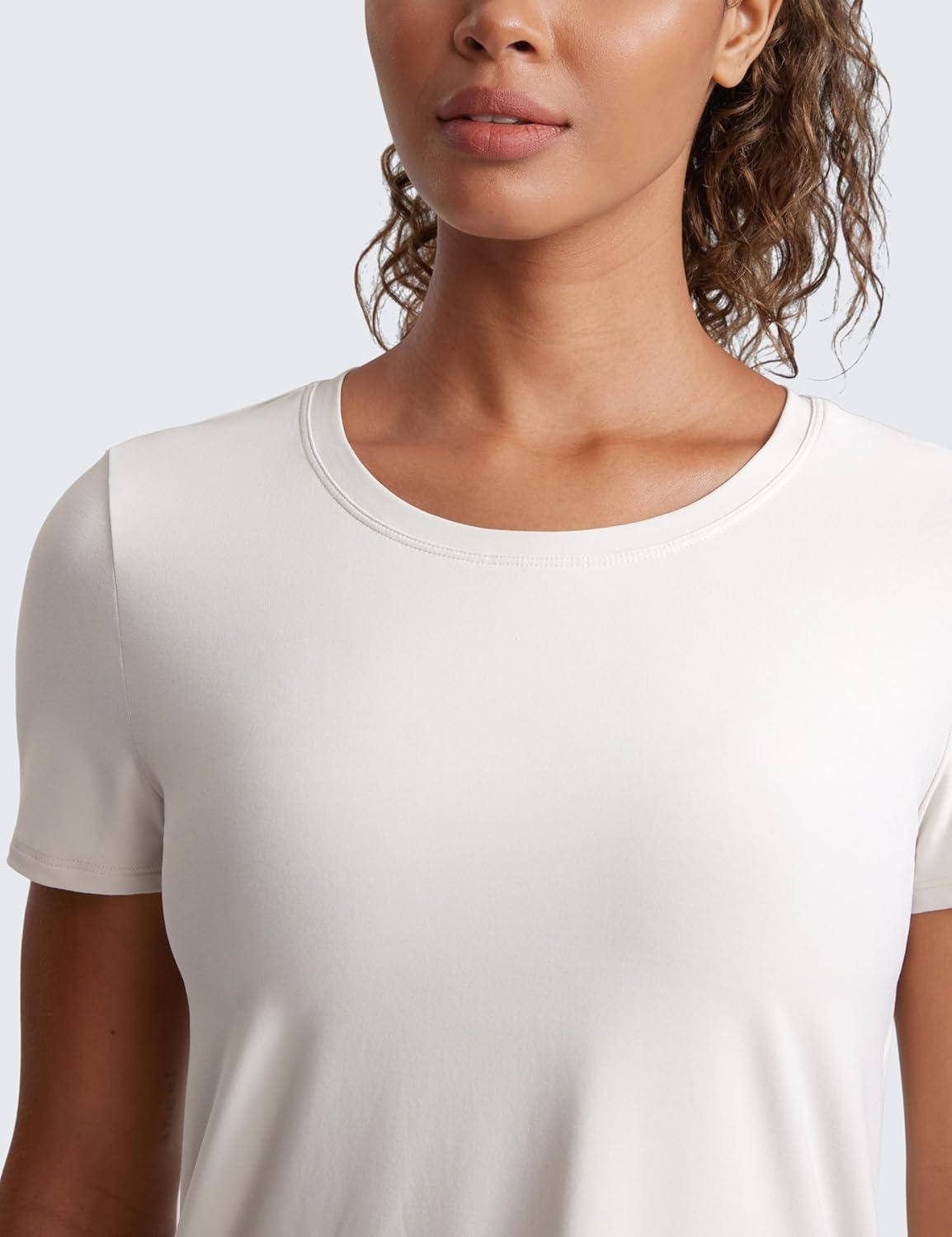 imageCRZ YOGA Cloudweight Workout Tops for Women Lightweight Athletic Short Sleeve Shirts Gym Running Side Slit TShirtsMilky White Bone