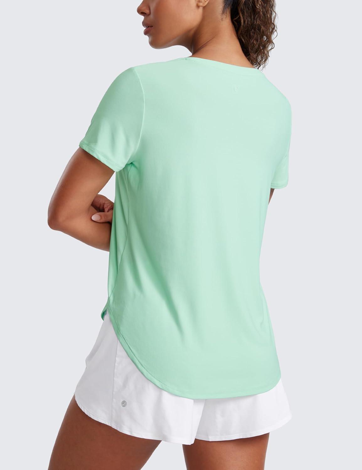 imageCRZ YOGA Cloudweight Workout Tops for Women Lightweight Athletic Short Sleeve Shirts Gym Running Side Slit TShirtsMint Moment