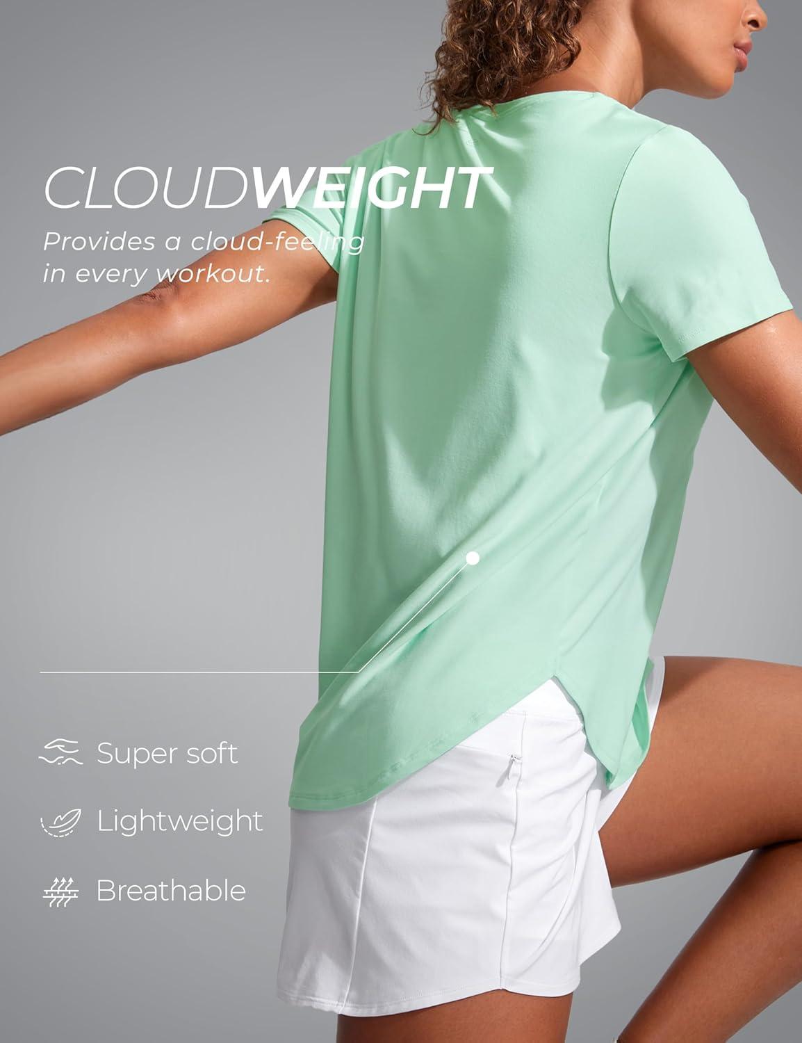 imageCRZ YOGA Cloudweight Workout Tops for Women Lightweight Athletic Short Sleeve Shirts Gym Running Side Slit TShirtsMint Moment