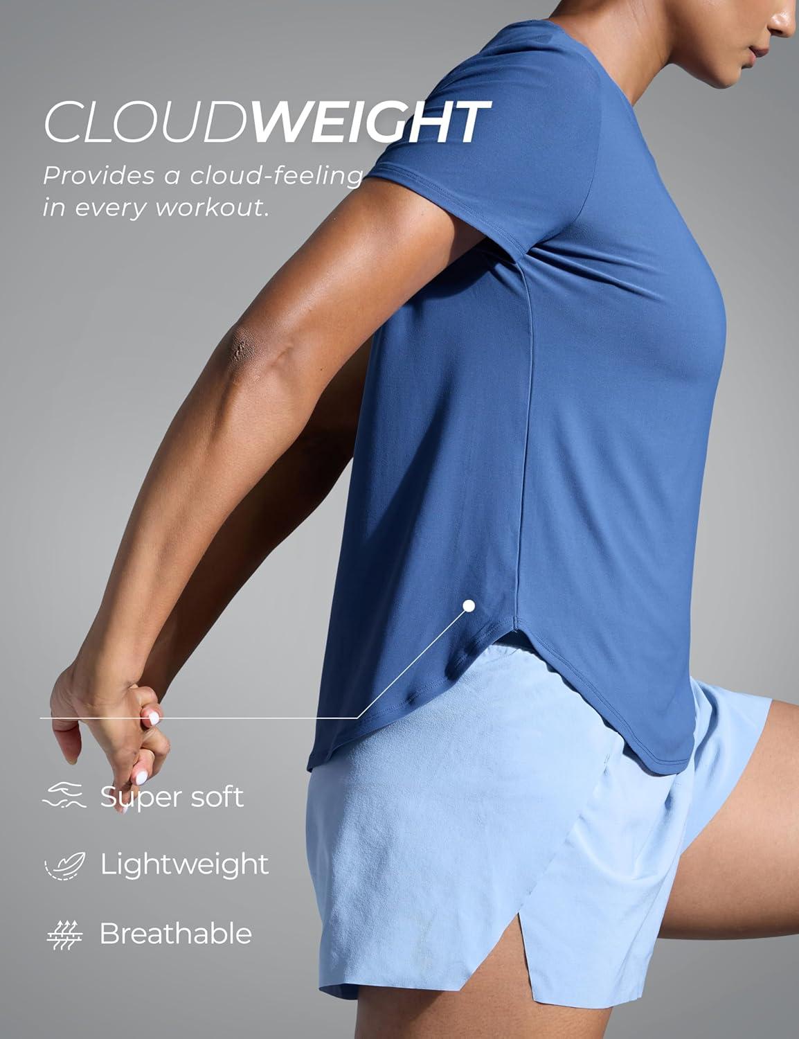 imageCRZ YOGA Cloudweight Workout Tops for Women Lightweight Athletic Short Sleeve Shirts Gym Running Side Slit TShirtsPitch Blue