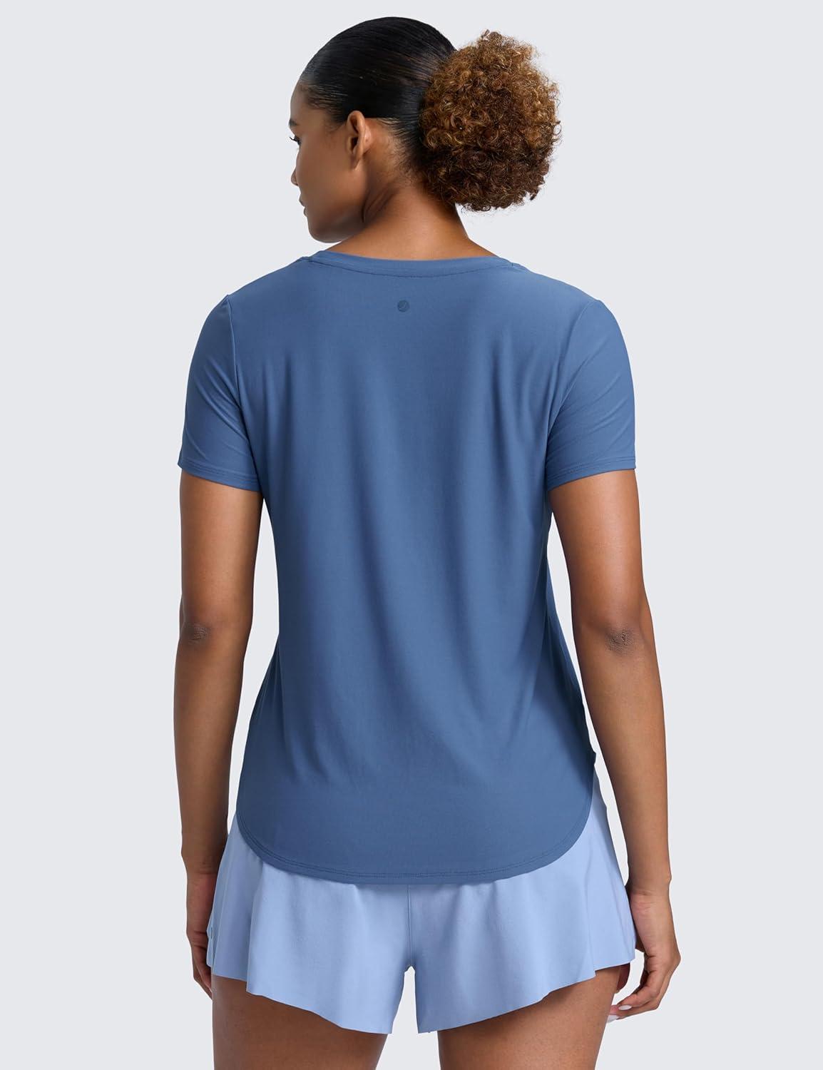 imageCRZ YOGA Cloudweight Workout Tops for Women Lightweight Athletic Short Sleeve Shirts Gym Running Side Slit TShirtsPitch Blue