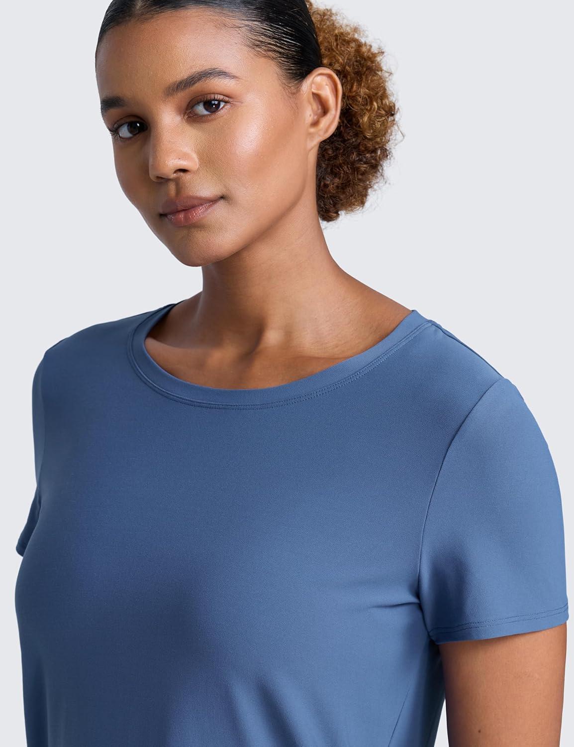 imageCRZ YOGA Cloudweight Workout Tops for Women Lightweight Athletic Short Sleeve Shirts Gym Running Side Slit TShirtsPitch Blue