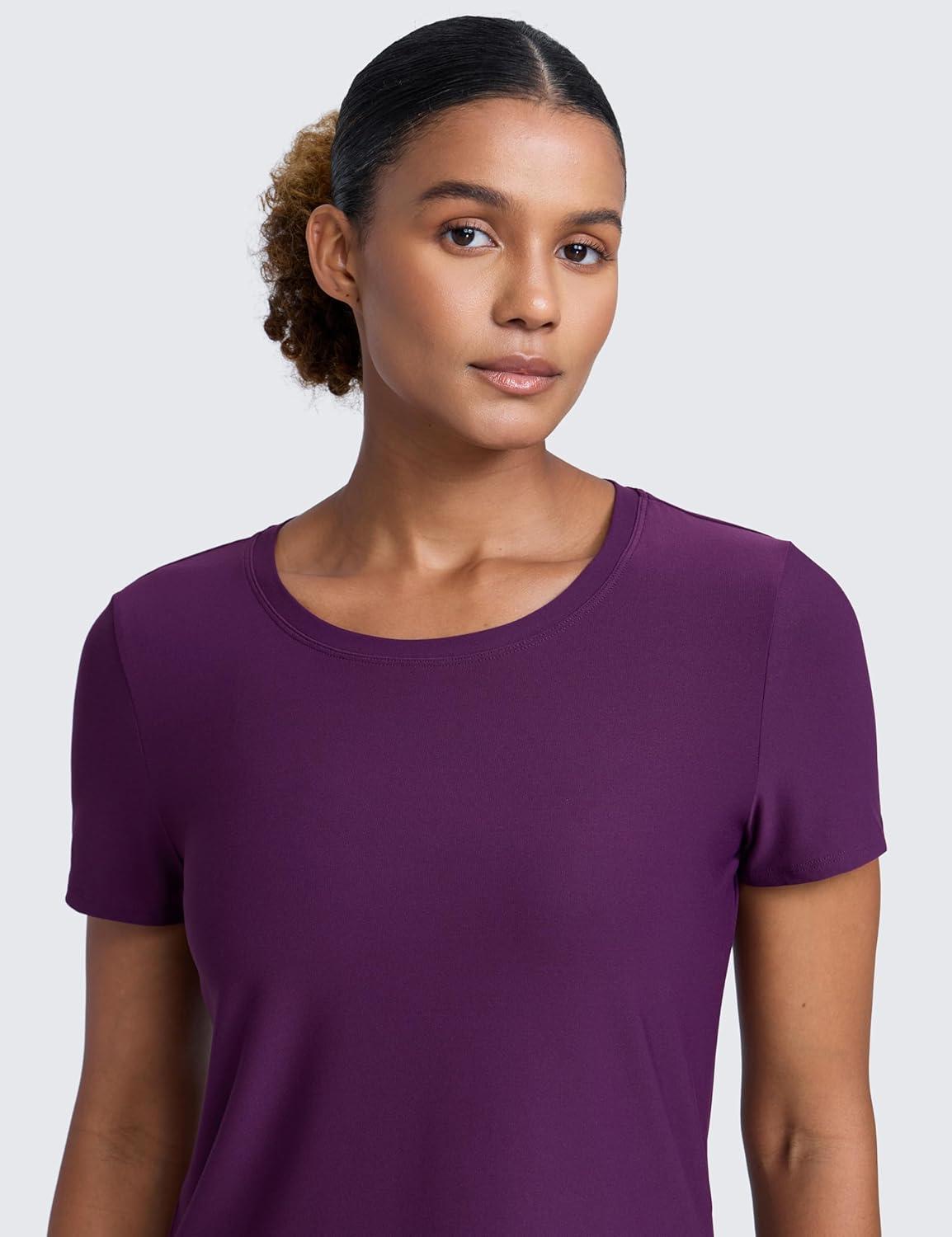 imageCRZ YOGA Cloudweight Workout Tops for Women Lightweight Athletic Short Sleeve Shirts Gym Running Side Slit TShirtsPlum Magenta