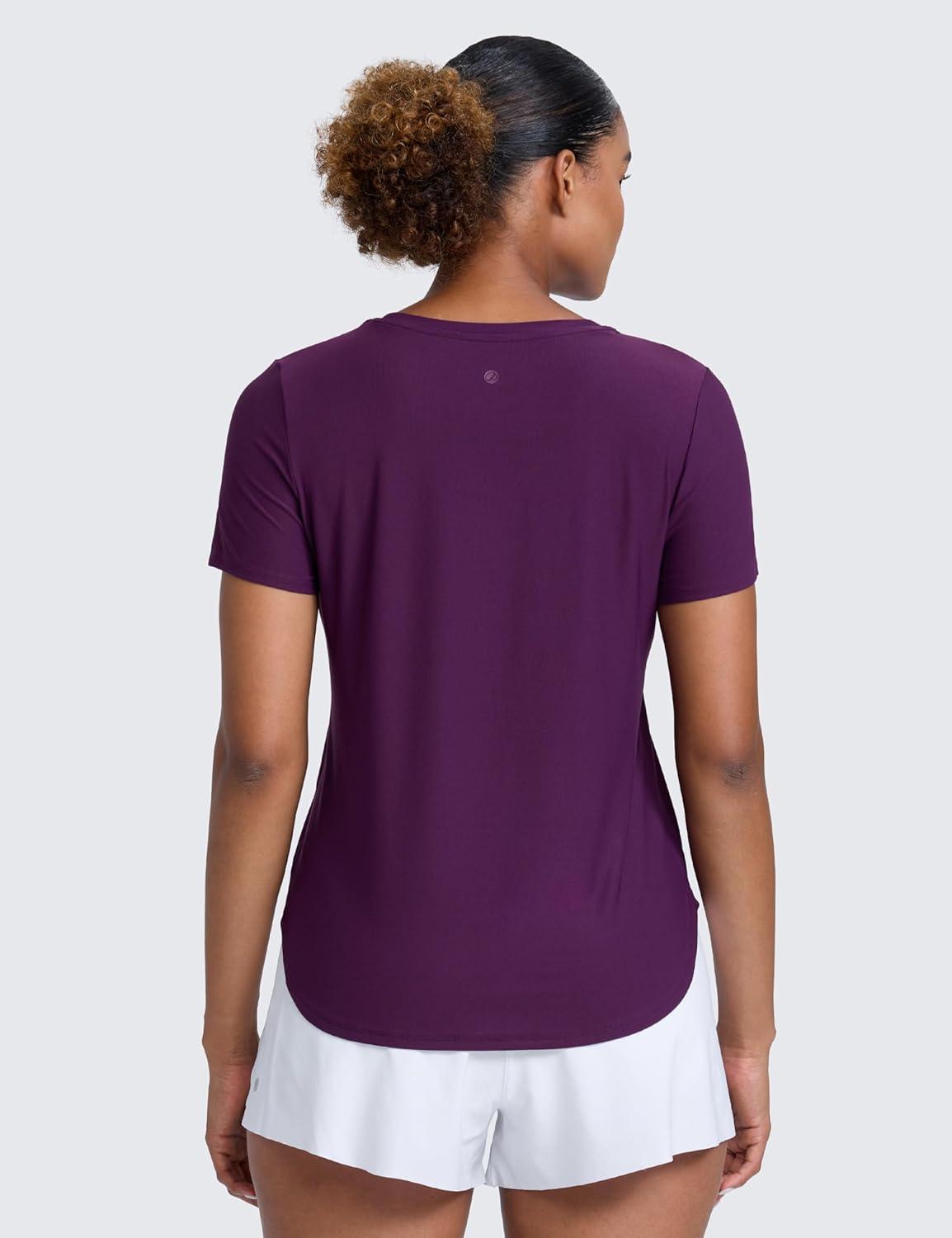 imageCRZ YOGA Cloudweight Workout Tops for Women Lightweight Athletic Short Sleeve Shirts Gym Running Side Slit TShirtsPlum Magenta
