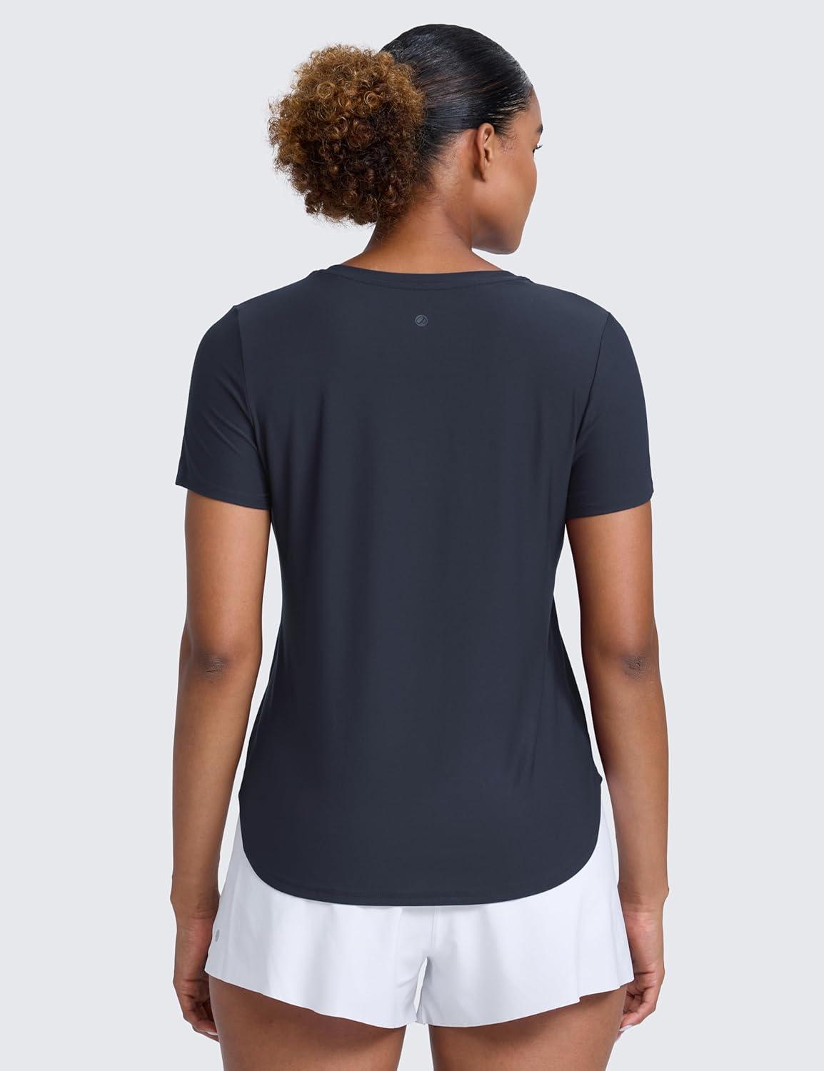 imageCRZ YOGA Cloudweight Workout Tops for Women Lightweight Athletic Short Sleeve Shirts Gym Running Side Slit TShirtsTrue Navy