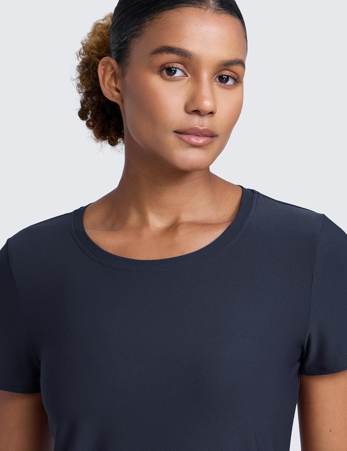 imageCRZ YOGA Cloudweight Workout Tops for Women Lightweight Athletic Short Sleeve Shirts Gym Running Side Slit TShirtsTrue Navy