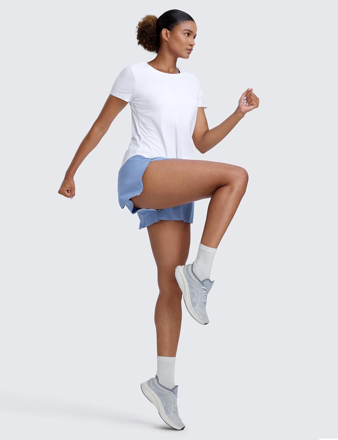 imageCRZ YOGA Cloudweight Workout Tops for Women Lightweight Athletic Short Sleeve Shirts Gym Running Side Slit TShirtsWhite