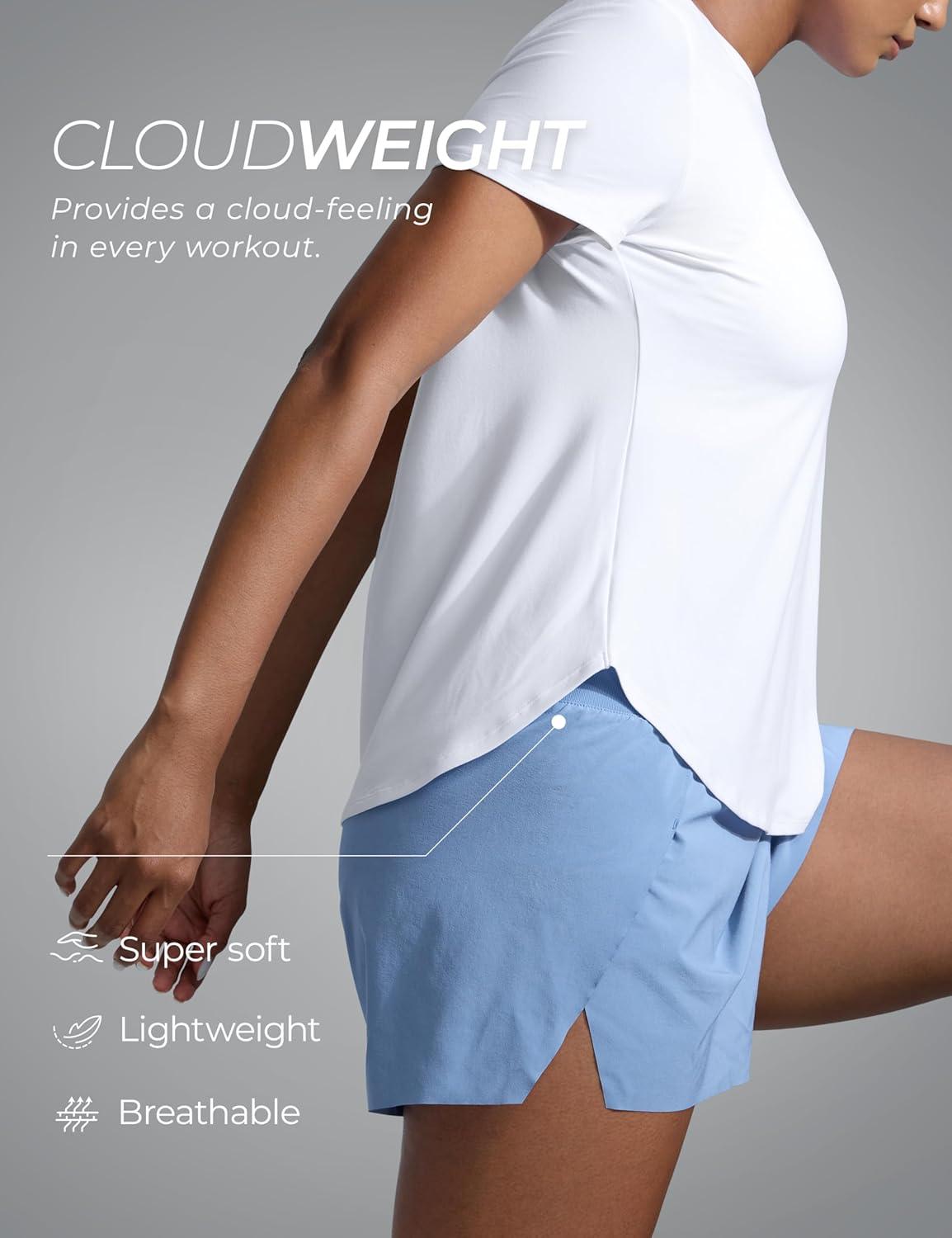 imageCRZ YOGA Cloudweight Workout Tops for Women Lightweight Athletic Short Sleeve Shirts Gym Running Side Slit TShirtsWhite
