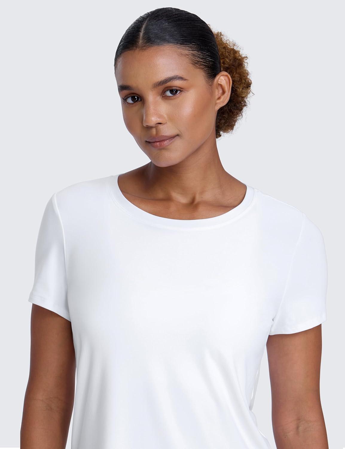 imageCRZ YOGA Cloudweight Workout Tops for Women Lightweight Athletic Short Sleeve Shirts Gym Running Side Slit TShirtsWhite