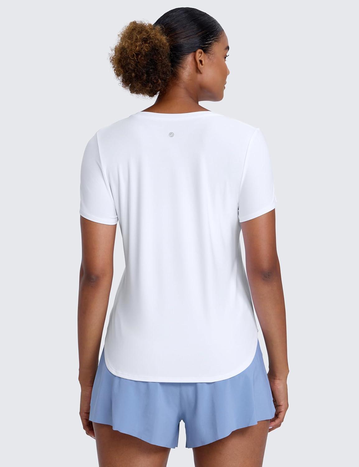 imageCRZ YOGA Cloudweight Workout Tops for Women Lightweight Athletic Short Sleeve Shirts Gym Running Side Slit TShirtsWhite