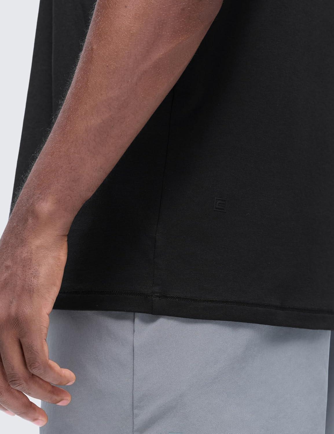 imageCRZ YOGA CottonBlend Athletic Shirts for Men Short Sleeve Moisture Wicking Soft Workout Casual Tee Tops Basic TShirtBlack