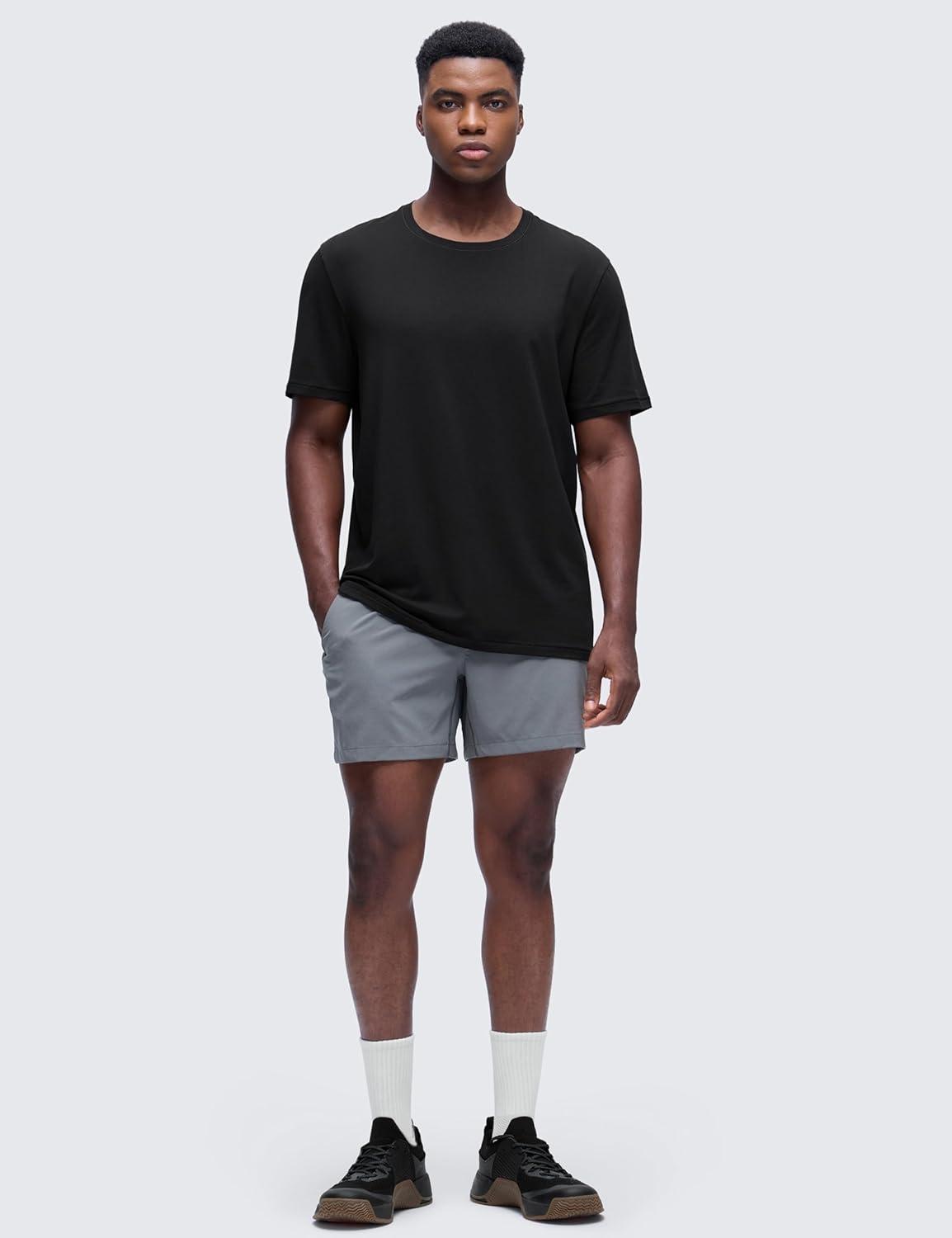 imageCRZ YOGA CottonBlend Athletic Shirts for Men Short Sleeve Moisture Wicking Soft Workout Casual Tee Tops Basic TShirtBlack