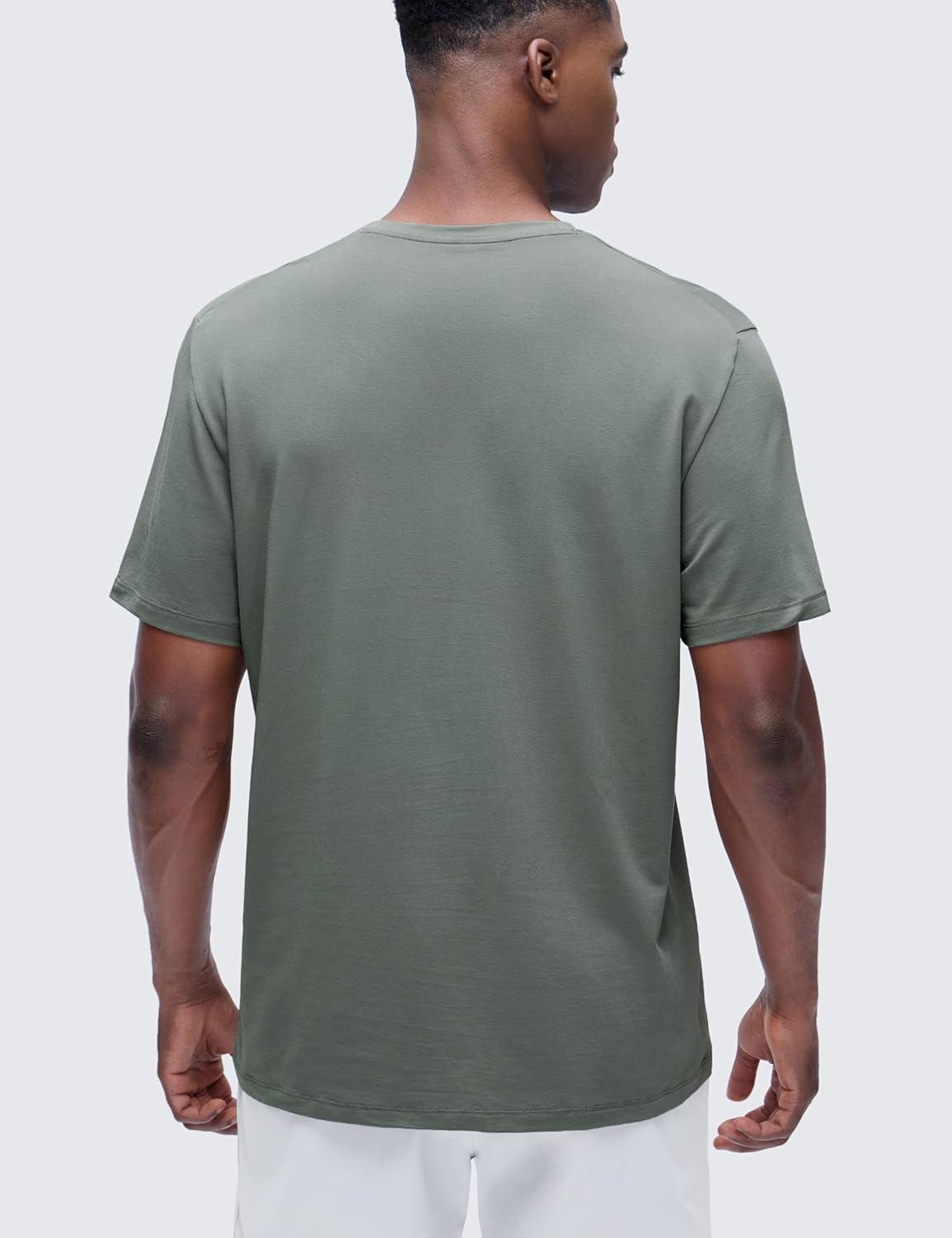 imageCRZ YOGA CottonBlend Athletic Shirts for Men Short Sleeve Moisture Wicking Soft Workout Casual Tee Tops Basic TShirtGrey Sage