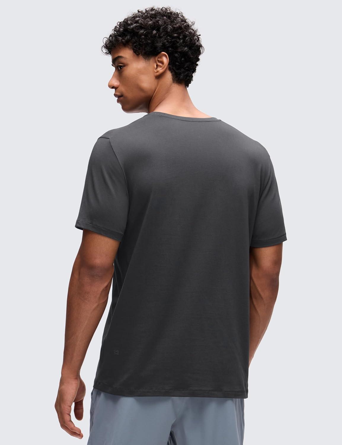 imageCRZ YOGA CottonBlend Athletic Shirts for Men Short Sleeve Moisture Wicking Soft Workout Casual Tee Tops Basic TShirtMysterious Grey