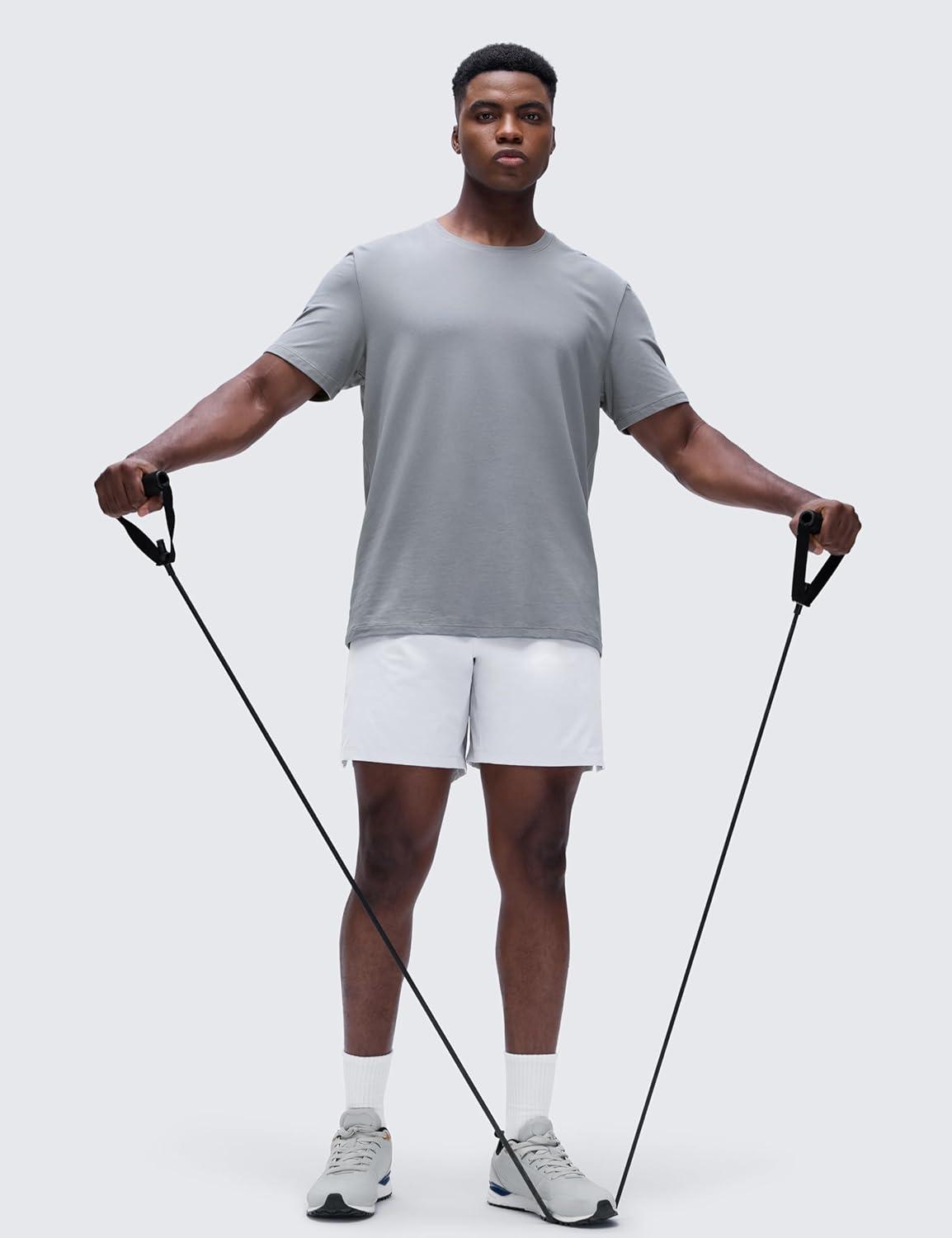 imageCRZ YOGA CottonBlend Athletic Shirts for Men Short Sleeve Moisture Wicking Soft Workout Casual Tee Tops Basic TShirtSilver Gray