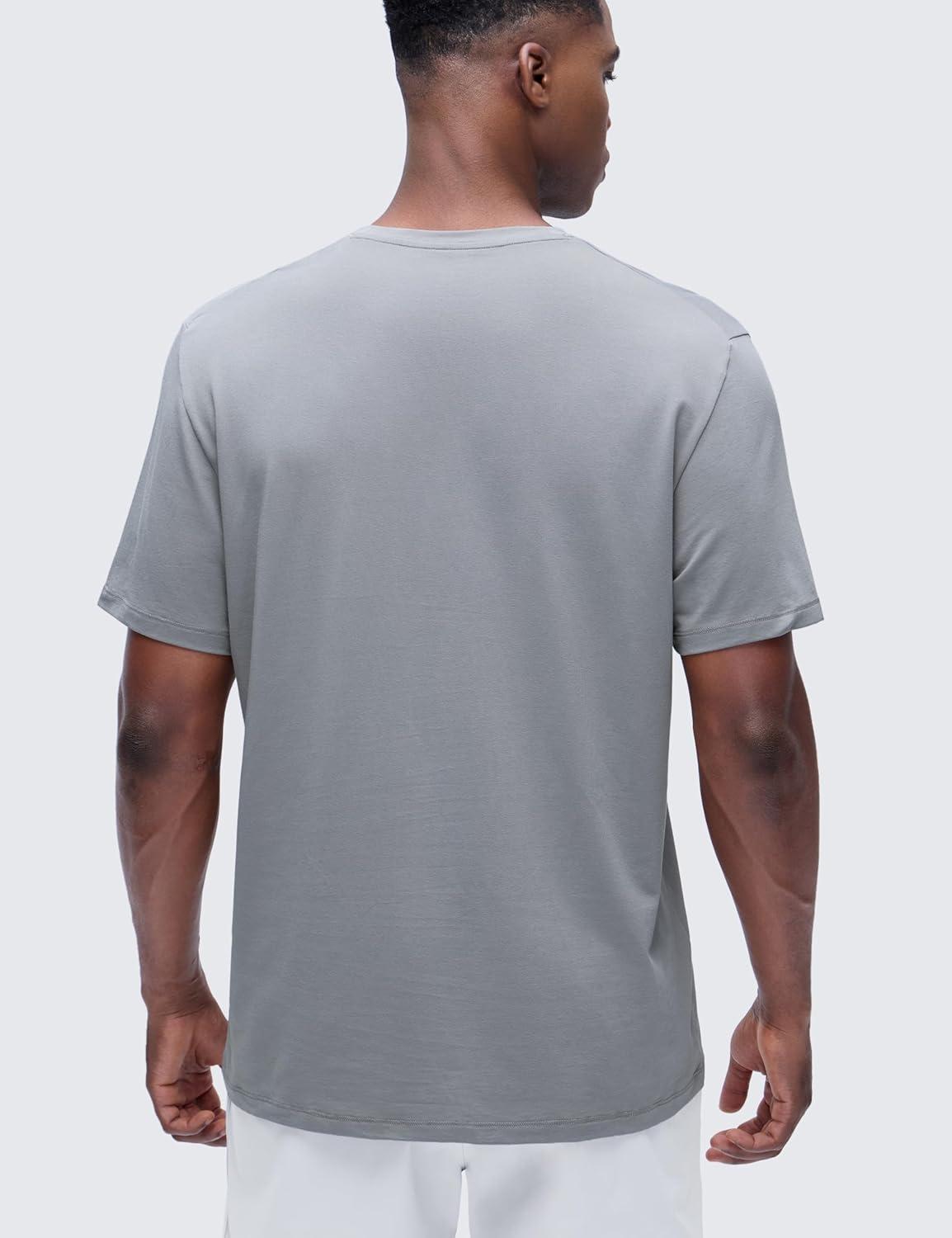 imageCRZ YOGA CottonBlend Athletic Shirts for Men Short Sleeve Moisture Wicking Soft Workout Casual Tee Tops Basic TShirtSilver Gray