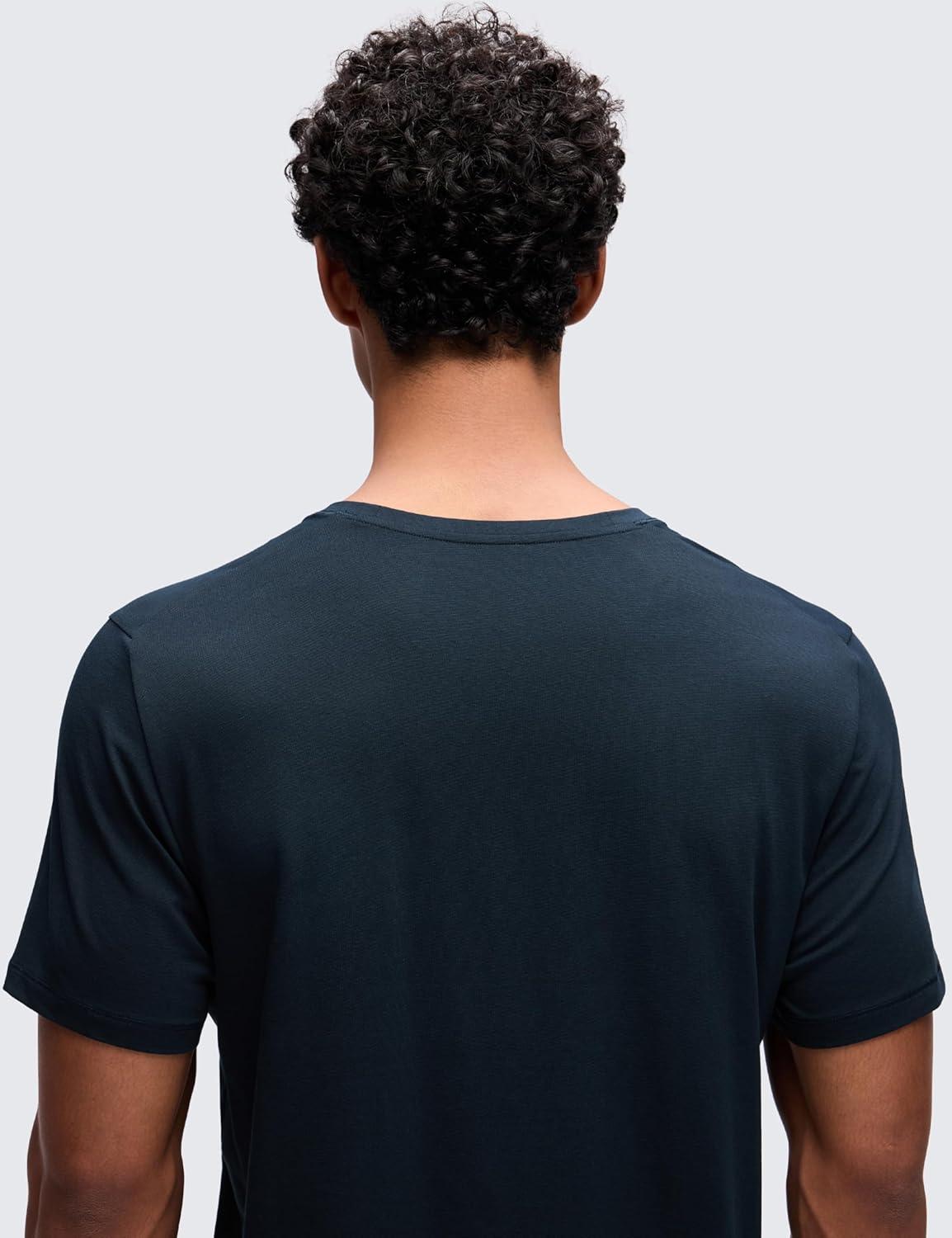 imageCRZ YOGA CottonBlend Athletic Shirts for Men Short Sleeve Moisture Wicking Soft Workout Casual Tee Tops Basic TShirtTrue Navy