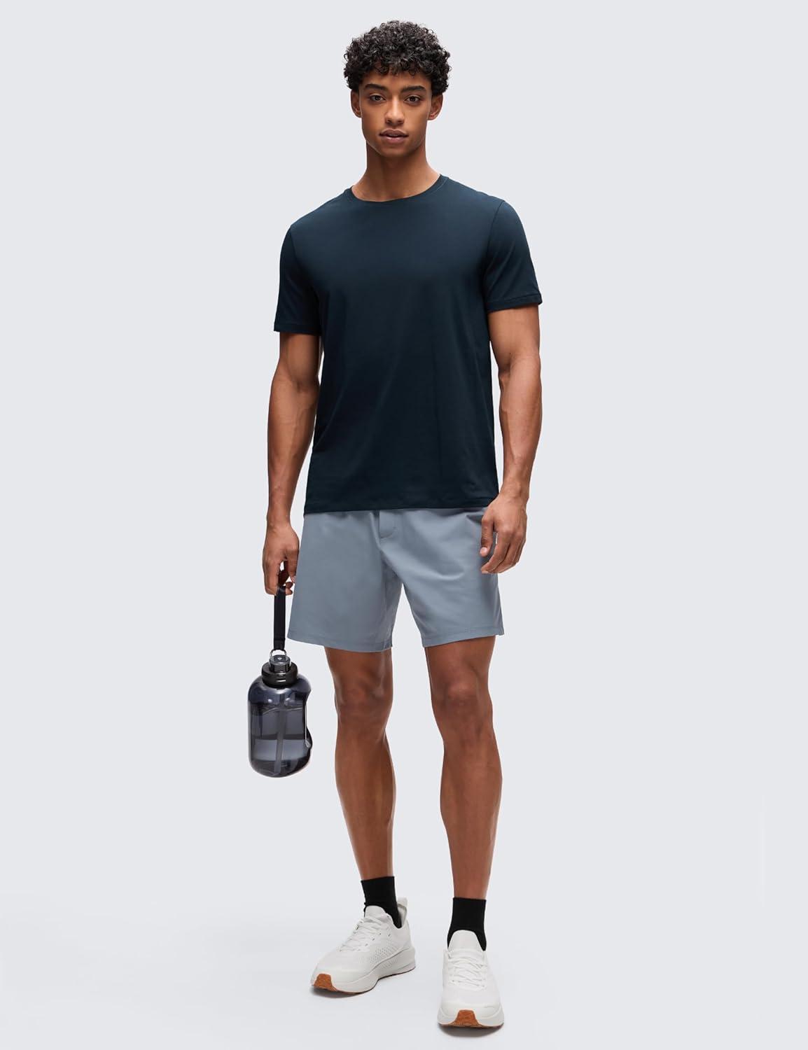 imageCRZ YOGA CottonBlend Athletic Shirts for Men Short Sleeve Moisture Wicking Soft Workout Casual Tee Tops Basic TShirtTrue Navy