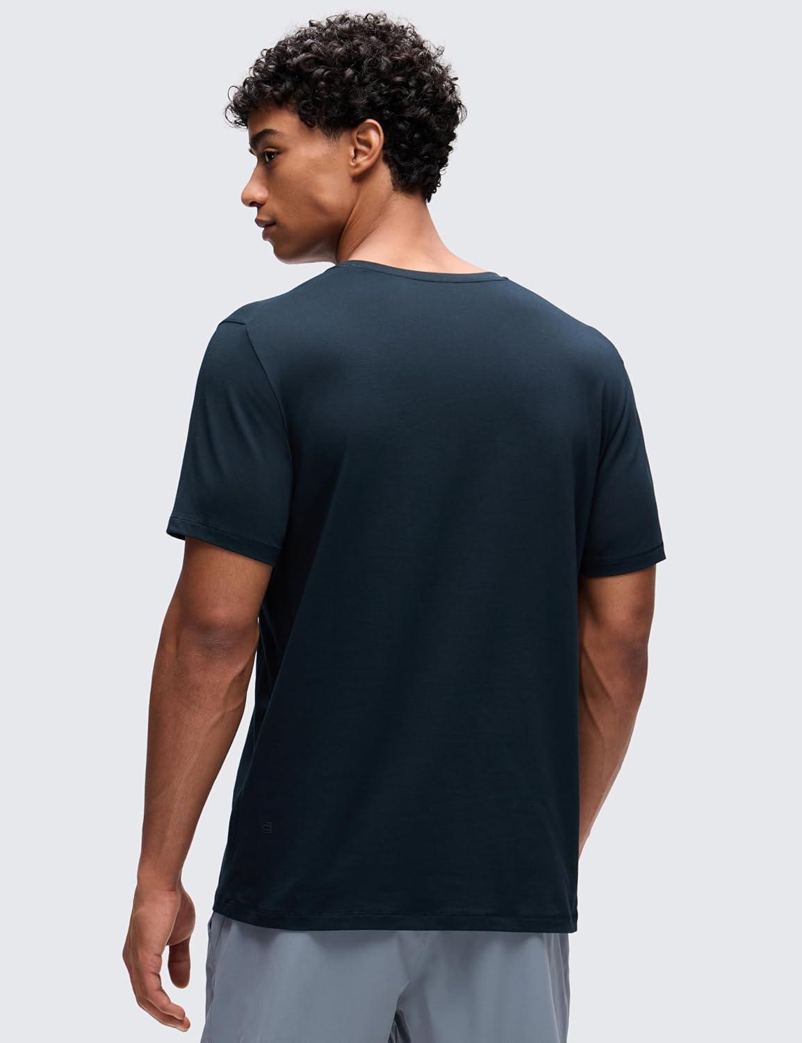 imageCRZ YOGA CottonBlend Athletic Shirts for Men Short Sleeve Moisture Wicking Soft Workout Casual Tee Tops Basic TShirtTrue Navy