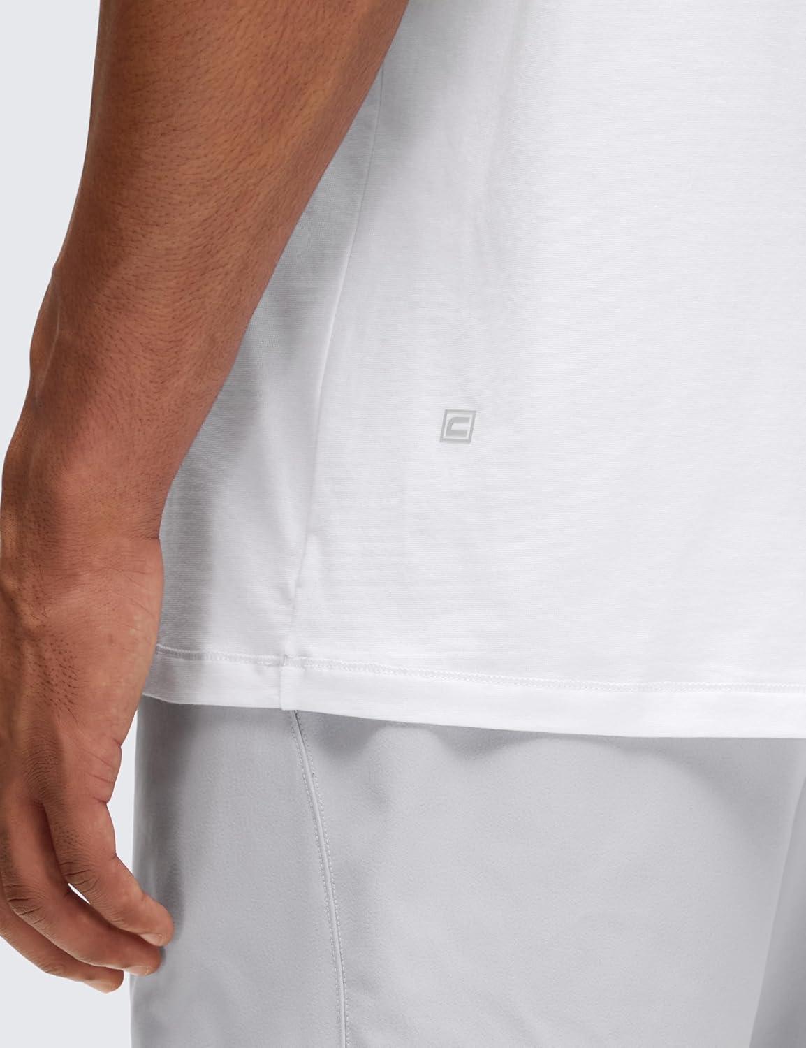 imageCRZ YOGA CottonBlend Athletic Shirts for Men Short Sleeve Moisture Wicking Soft Workout Casual Tee Tops Basic TShirtWhite