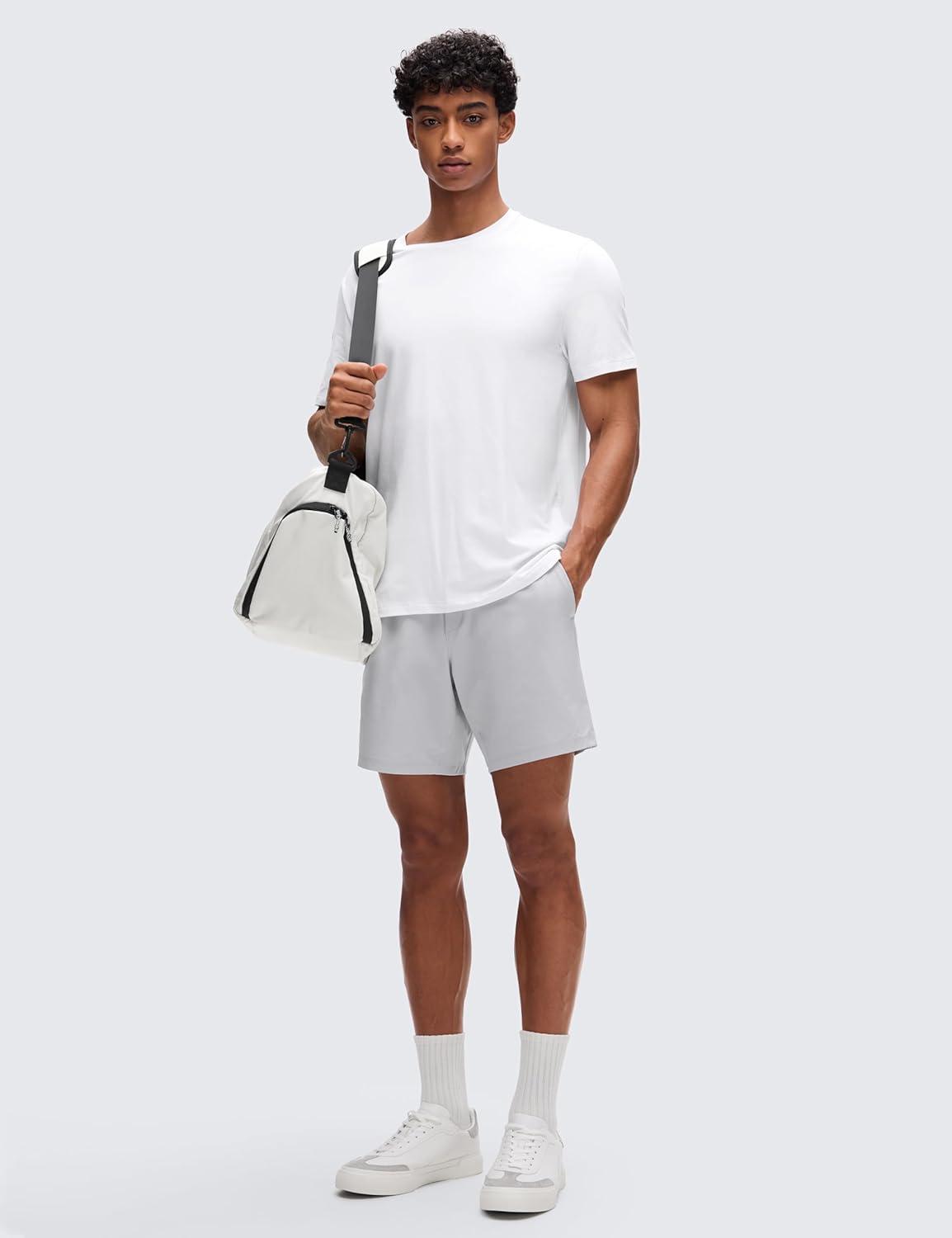 imageCRZ YOGA CottonBlend Athletic Shirts for Men Short Sleeve Moisture Wicking Soft Workout Casual Tee Tops Basic TShirtWhite