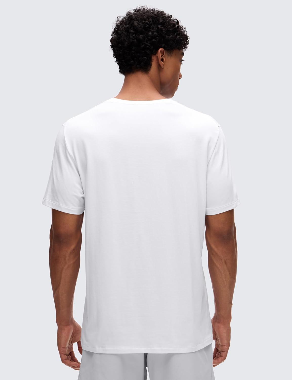 imageCRZ YOGA CottonBlend Athletic Shirts for Men Short Sleeve Moisture Wicking Soft Workout Casual Tee Tops Basic TShirtWhite