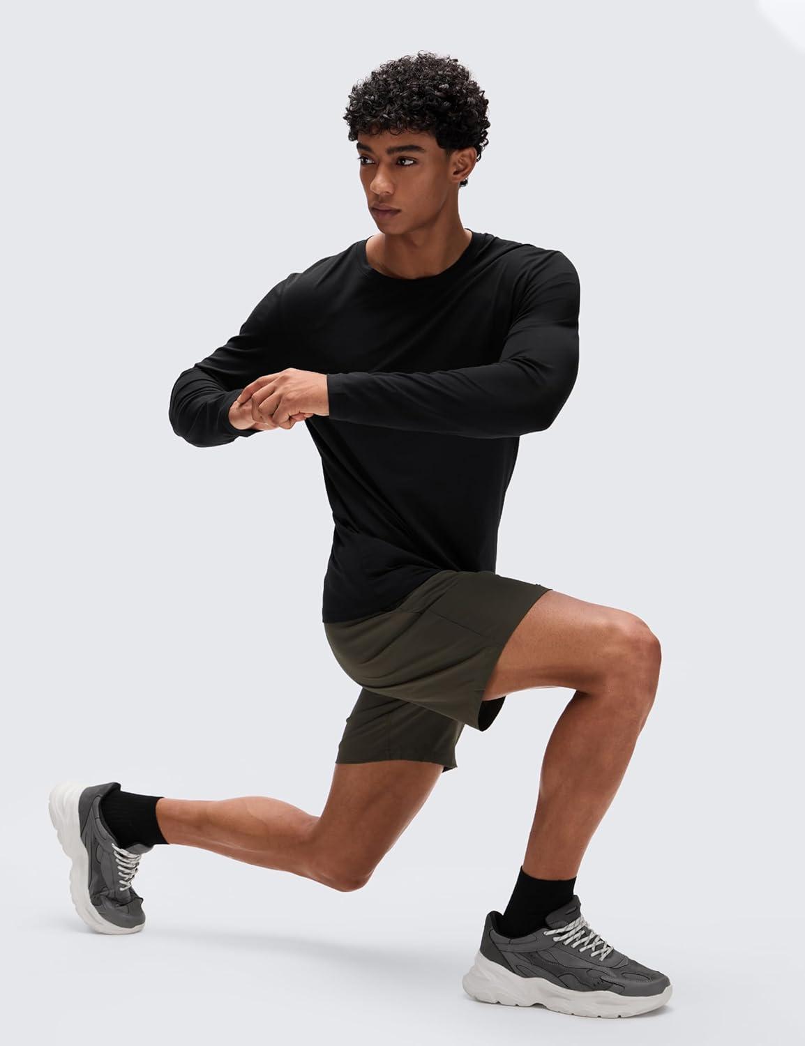 imageCRZ YOGA CottonBlend Long Sleeve Shirts for Men Moisture Wicking Soft Workout Athletic Casual Crewneck Basic TopsBlack