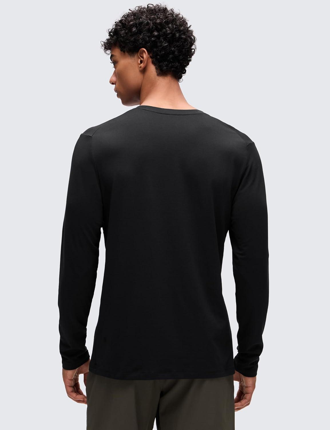 imageCRZ YOGA CottonBlend Long Sleeve Shirts for Men Moisture Wicking Soft Workout Athletic Casual Crewneck Basic TopsBlack