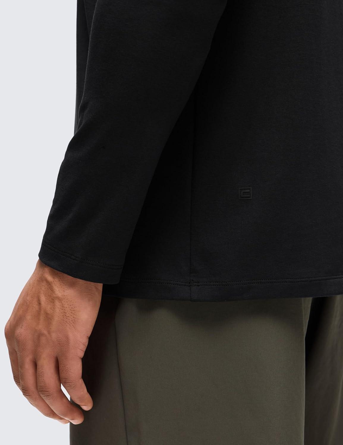 imageCRZ YOGA CottonBlend Long Sleeve Shirts for Men Moisture Wicking Soft Workout Athletic Casual Crewneck Basic TopsBlack