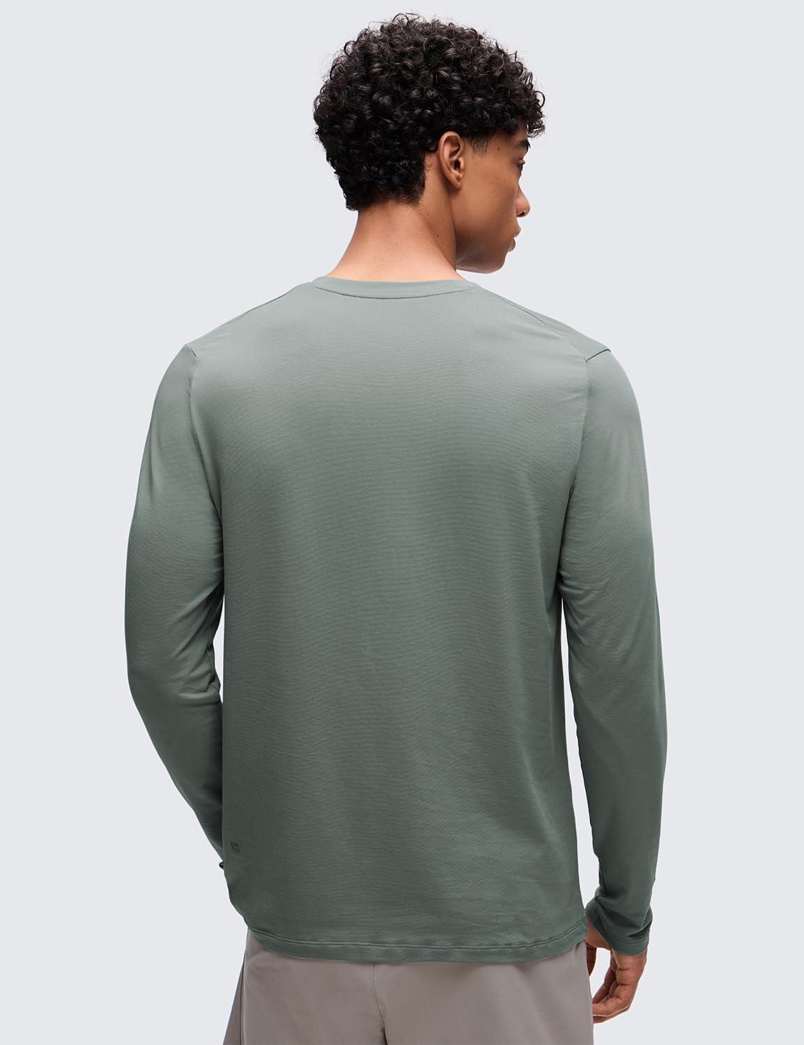 imageCRZ YOGA CottonBlend Long Sleeve Shirts for Men Moisture Wicking Soft Workout Athletic Casual Crewneck Basic TopsGrey Sage