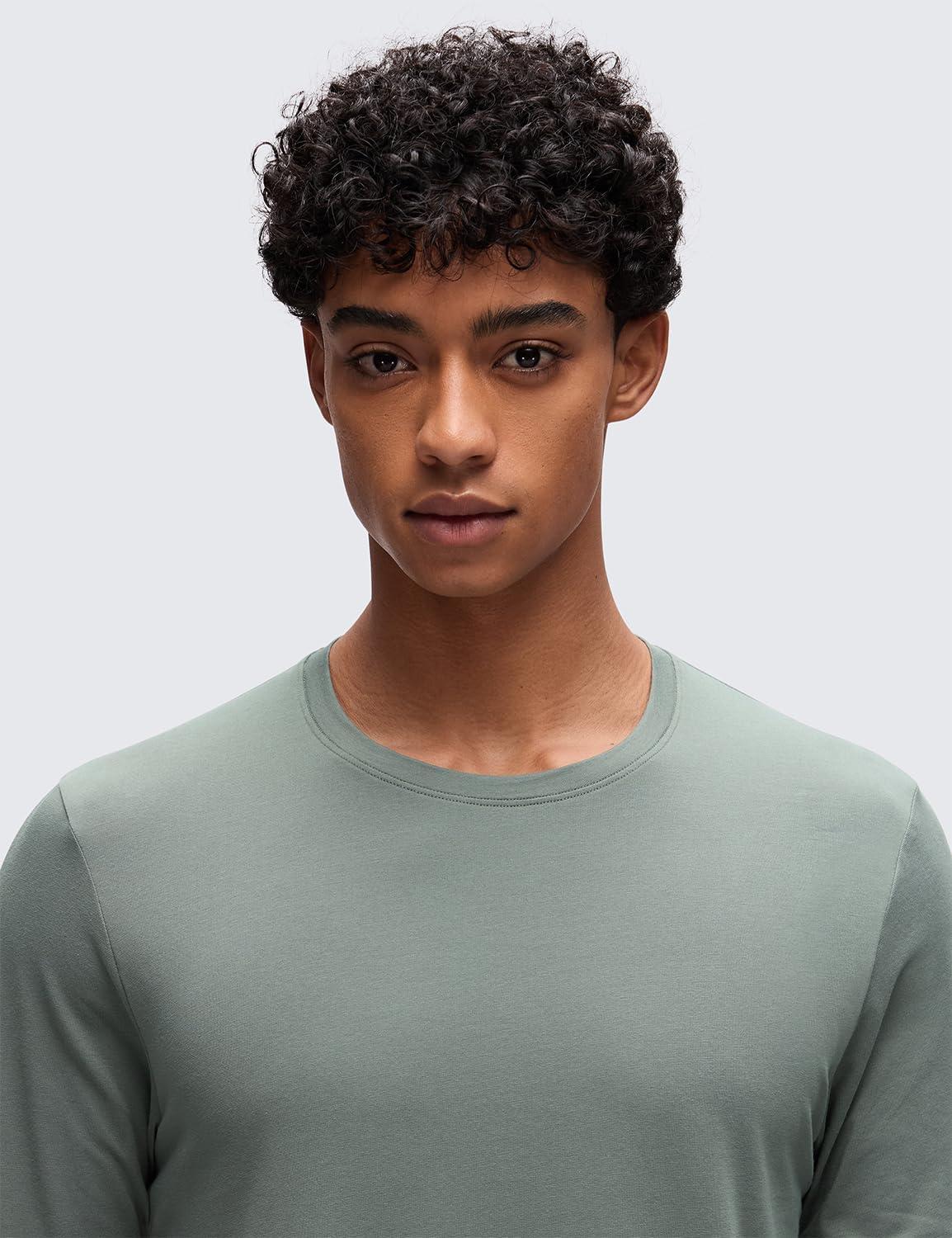 imageCRZ YOGA CottonBlend Long Sleeve Shirts for Men Moisture Wicking Soft Workout Athletic Casual Crewneck Basic TopsGrey Sage