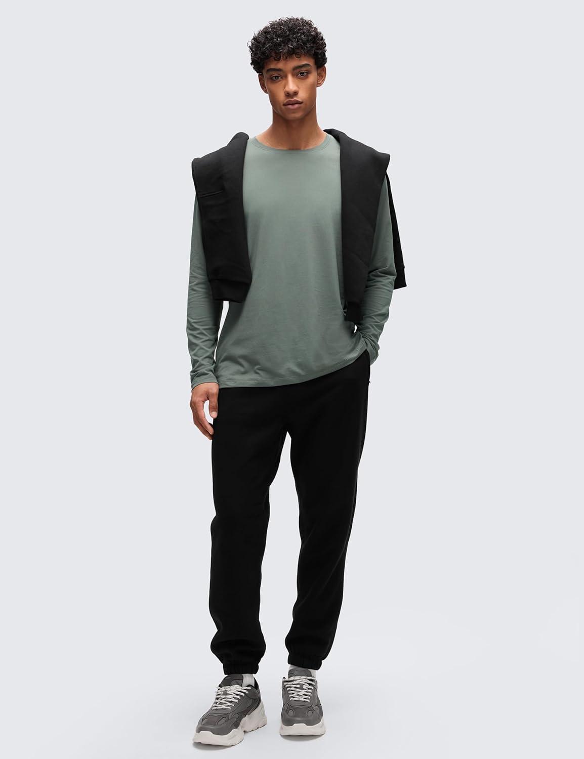 imageCRZ YOGA CottonBlend Long Sleeve Shirts for Men Moisture Wicking Soft Workout Athletic Casual Crewneck Basic TopsGrey Sage