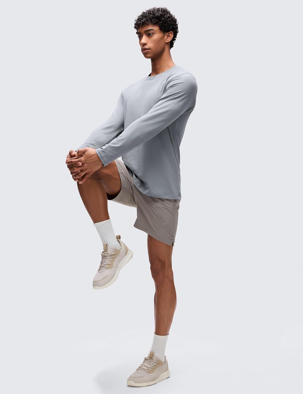 imageCRZ YOGA CottonBlend Long Sleeve Shirts for Men Moisture Wicking Soft Workout Athletic Casual Crewneck Basic TopsSilver Gray