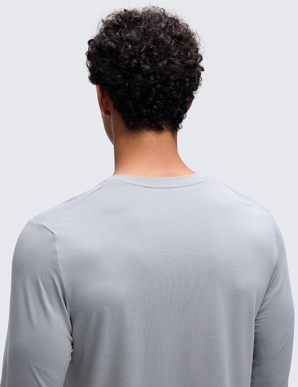 imageCRZ YOGA CottonBlend Long Sleeve Shirts for Men Moisture Wicking Soft Workout Athletic Casual Crewneck Basic TopsSilver Gray