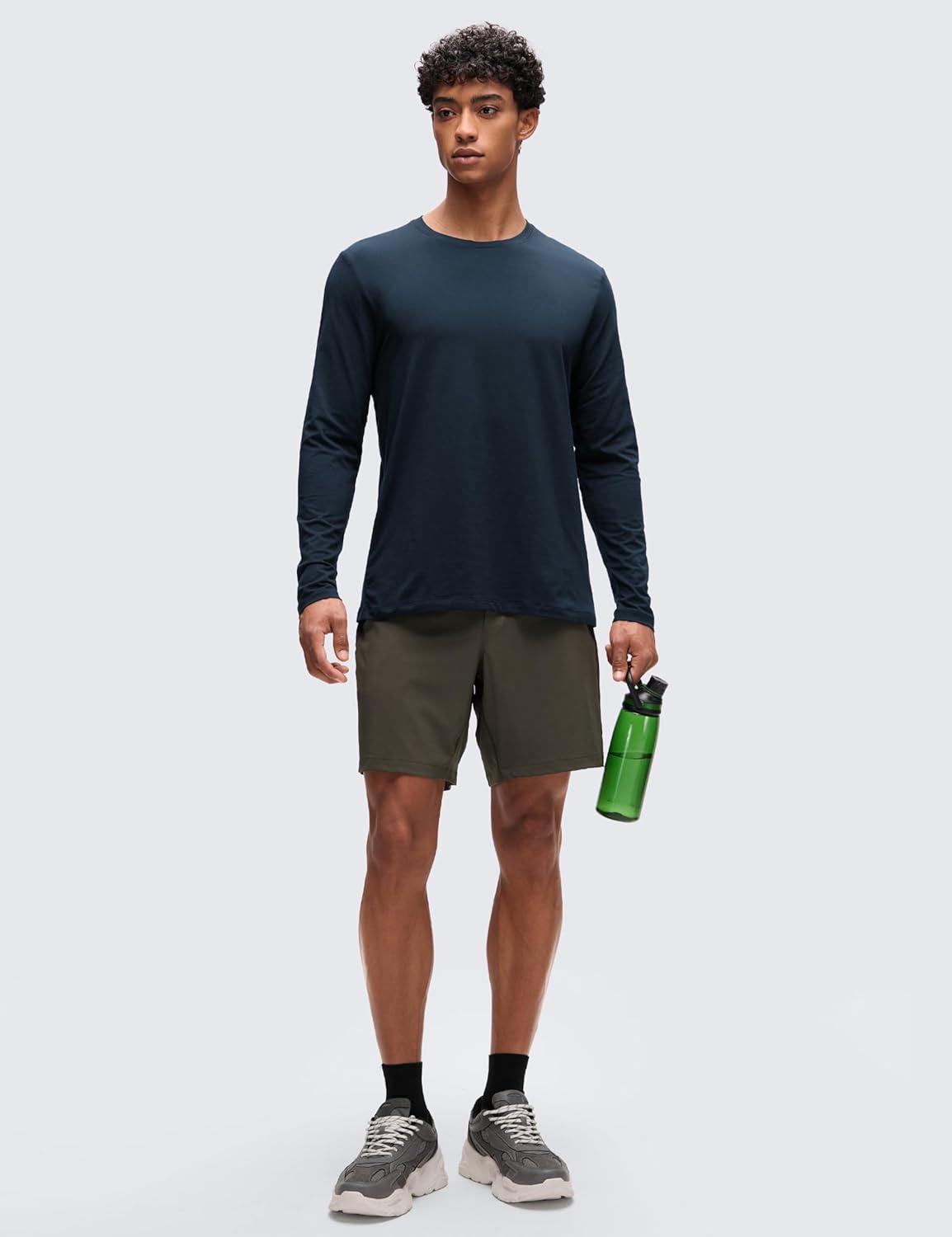 imageCRZ YOGA CottonBlend Long Sleeve Shirts for Men Moisture Wicking Soft Workout Athletic Casual Crewneck Basic TopsTrue Navy