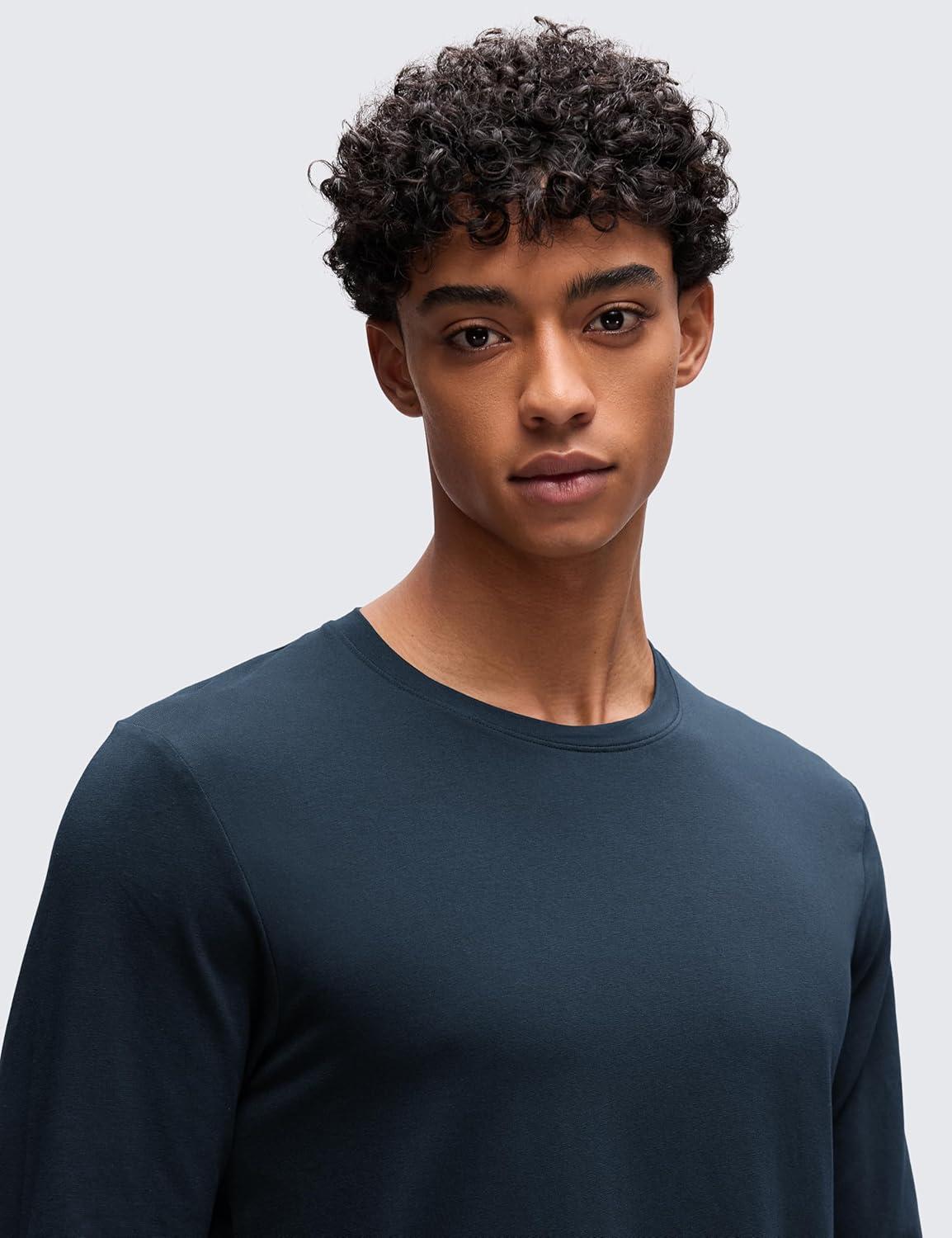 imageCRZ YOGA CottonBlend Long Sleeve Shirts for Men Moisture Wicking Soft Workout Athletic Casual Crewneck Basic TopsTrue Navy