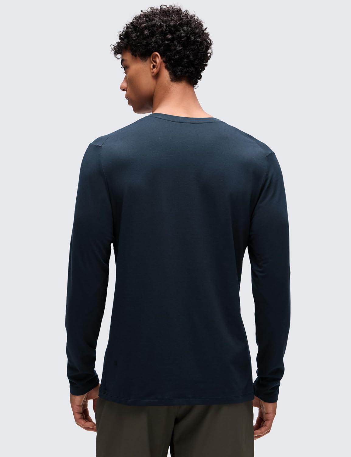 imageCRZ YOGA CottonBlend Long Sleeve Shirts for Men Moisture Wicking Soft Workout Athletic Casual Crewneck Basic TopsTrue Navy